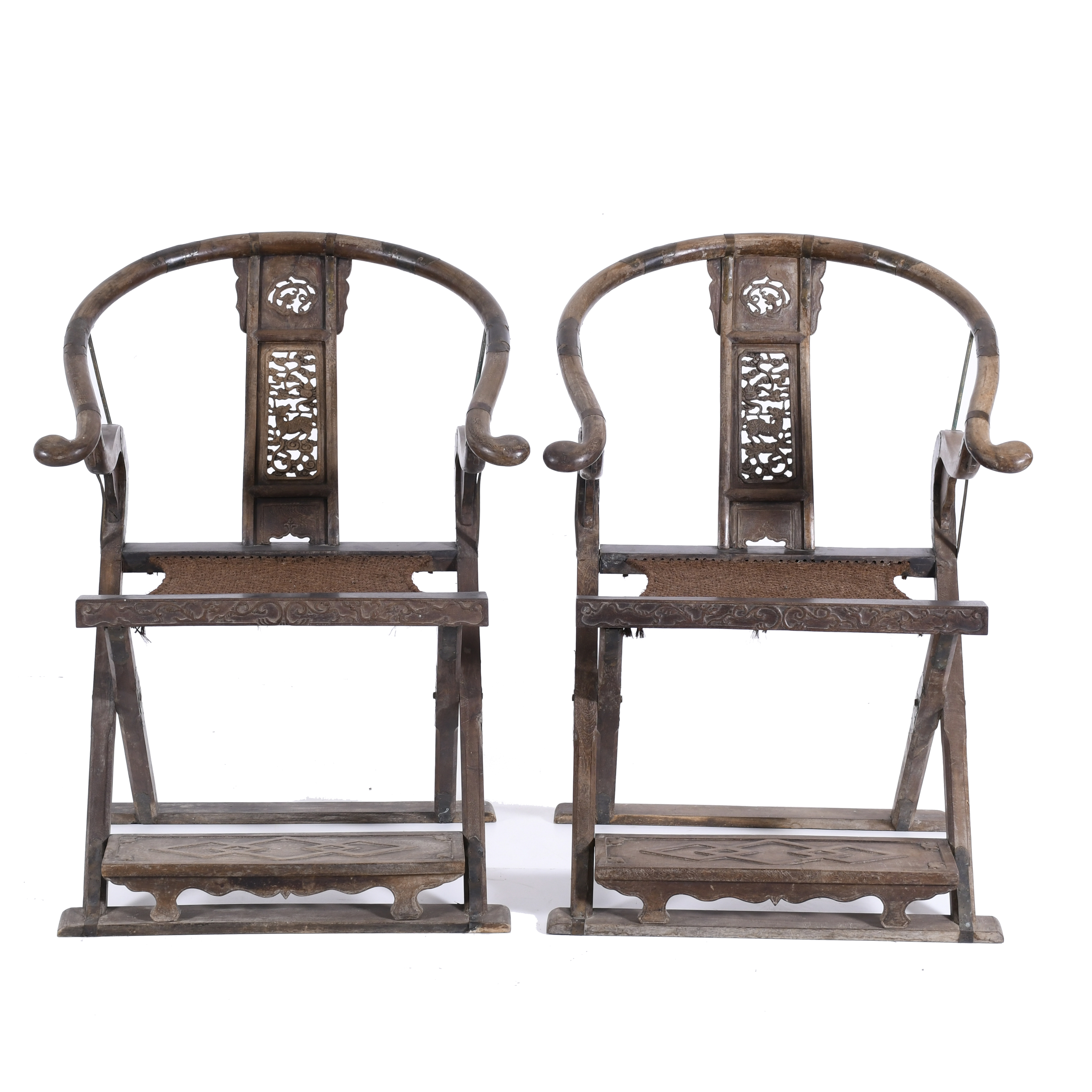 PAIR OF CHINESE HORSESHOE-BACKED "HUNTING" CHAIRS, 20TH CEN