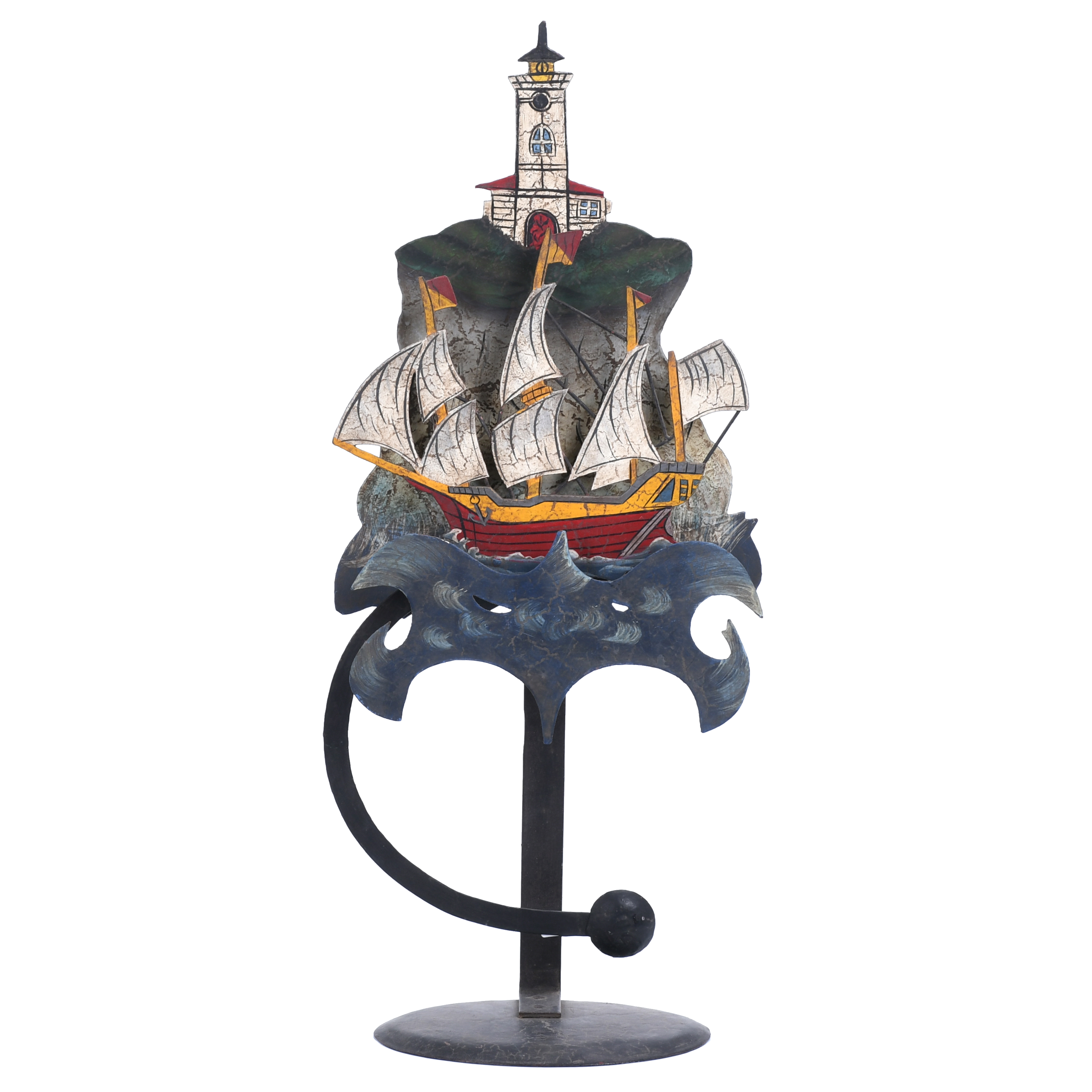 "SHIP AND LIGHTHOUSE", SWINGING PENDULUM, 20TH CENTURY.