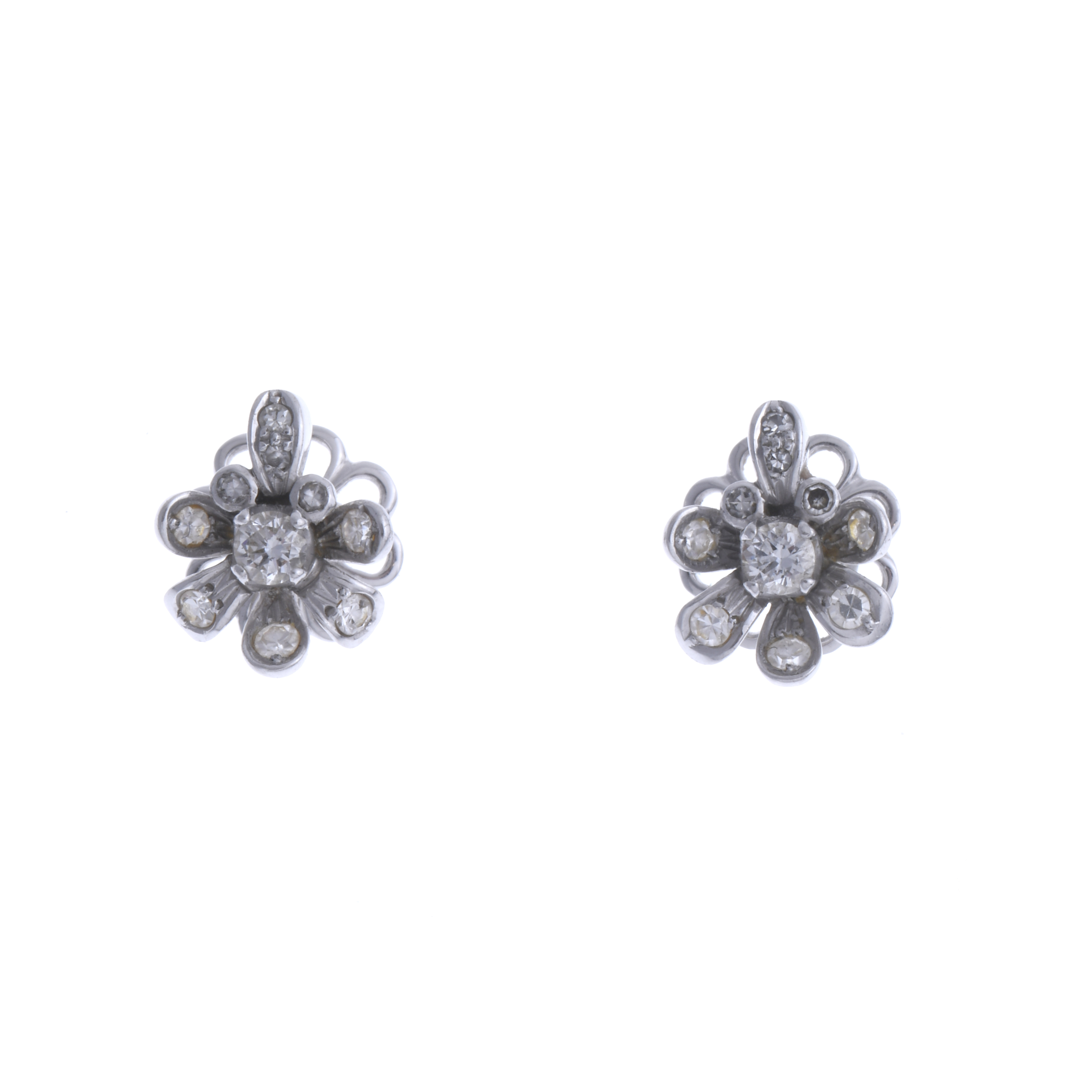 PENDIENTES INFANTILES, FLOR CON DIAMANTES.