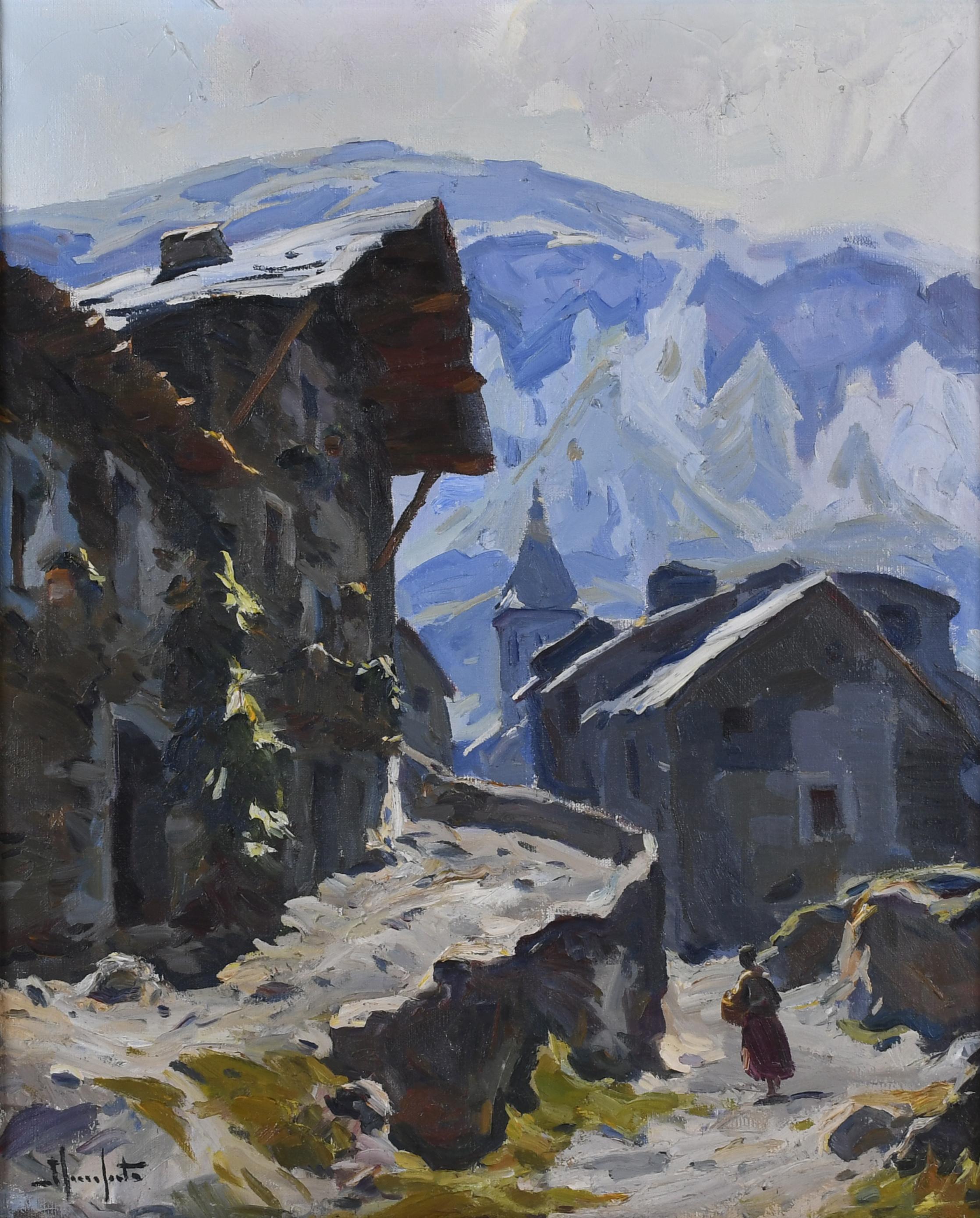 JOSEP SERRASANTA (1916-1998). "PUEBLO DE ALTA MONTAÑA". 