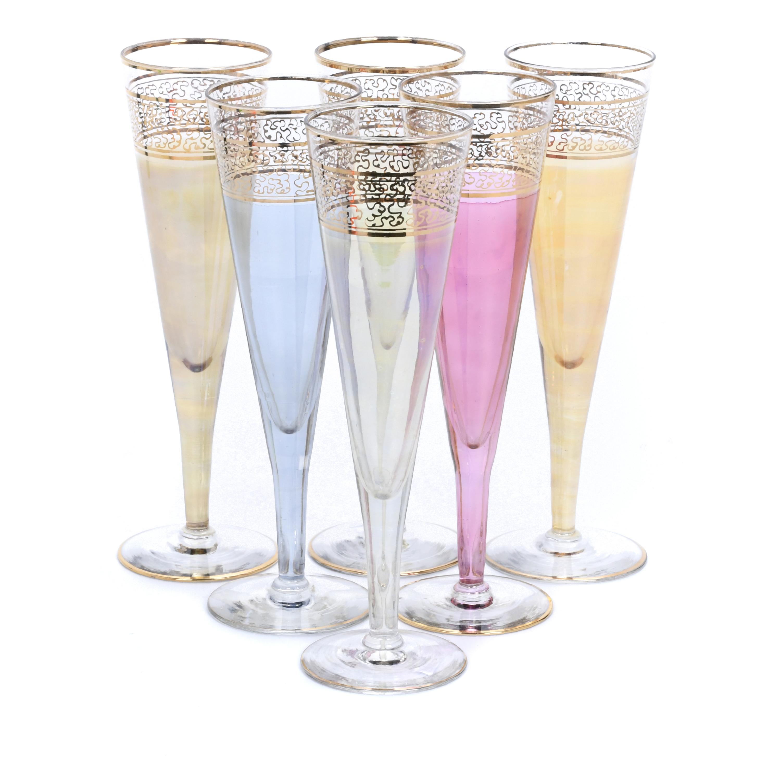 SET OF SIX CHAMPAGNE GLASSES, MID 20TH CENTURY.