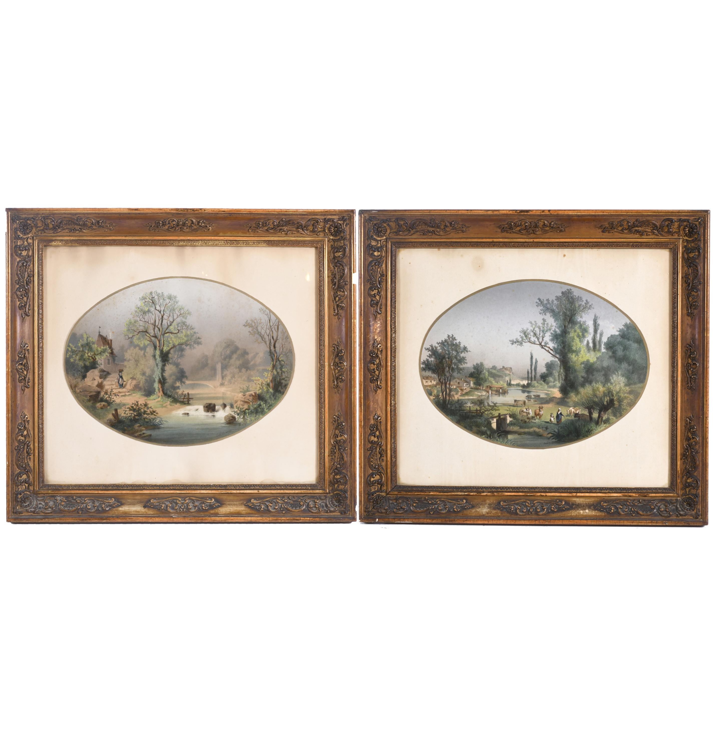 LOUIS ÉMILE DARDOIZE (1826-1901). OVAL LANDSCAPES.