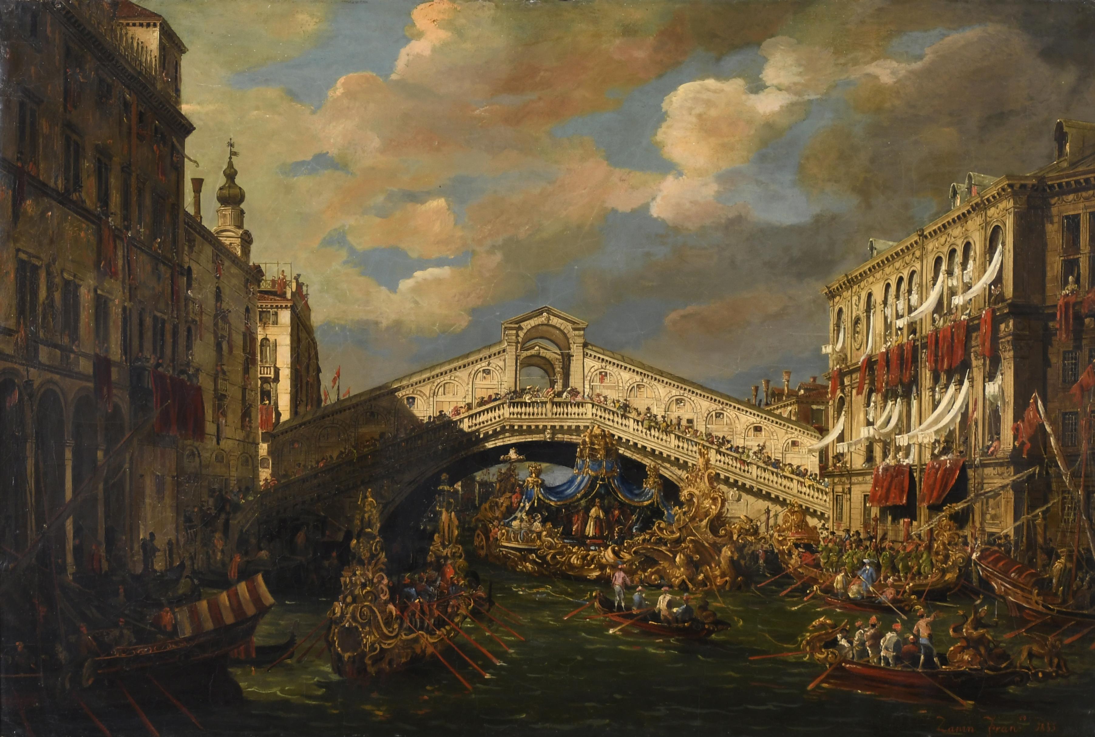 FRANCESCO ZANIN (1824-1884). "REGATTA UNDER THE RIALTO BRID