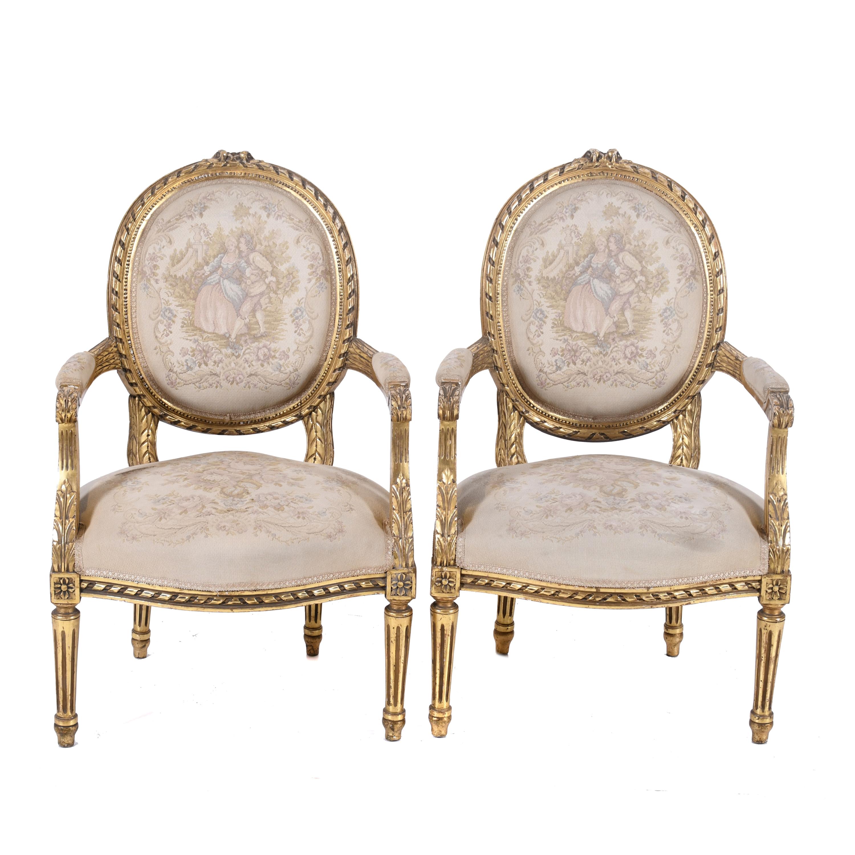 PAIR OF LOUIS XVI STYLE ARMCHAIRS, EARLY 20TH CENTURY.