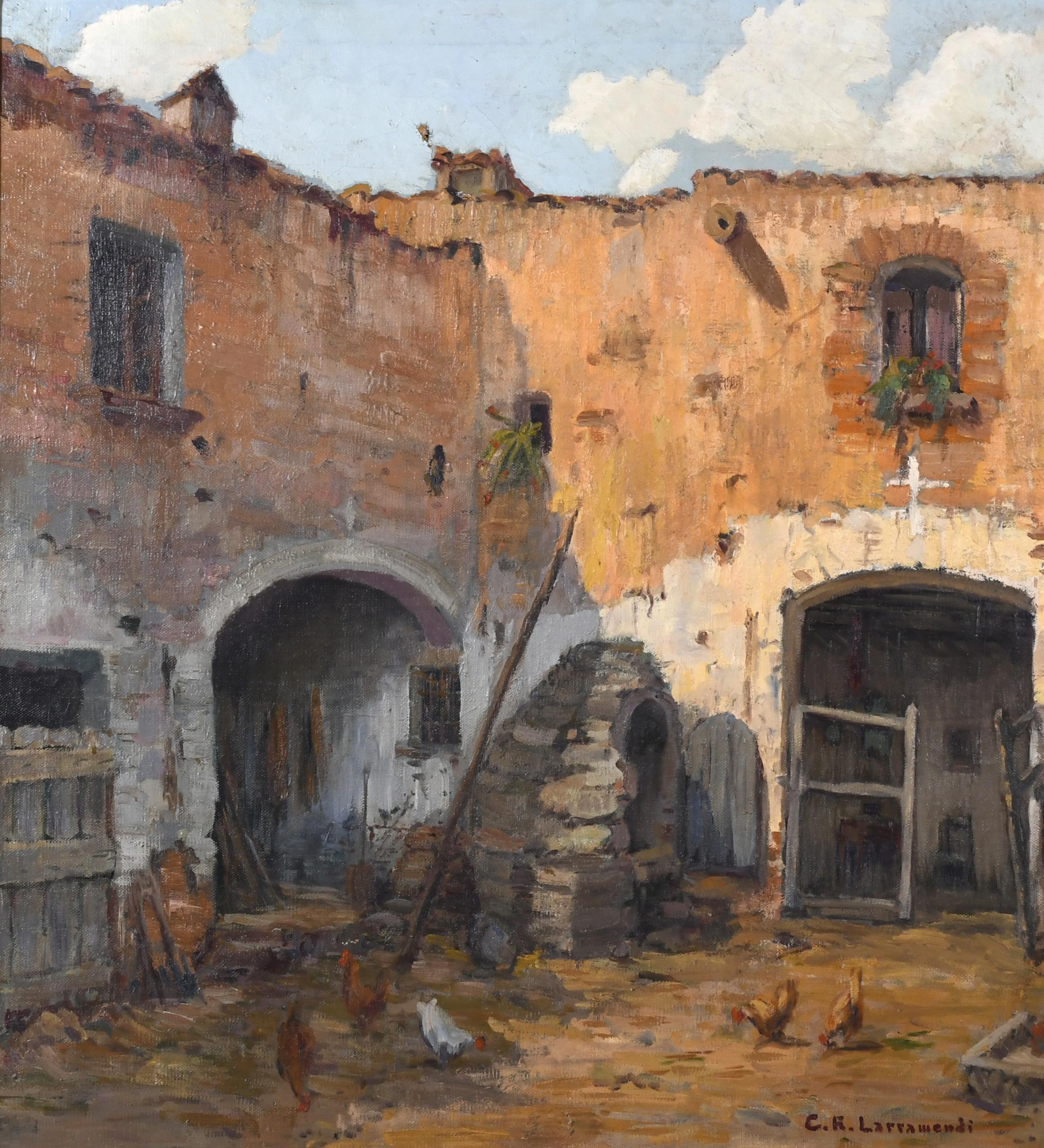 C.R. LARRAMENDI (19TH-20TH CENTURY). "COURTYARD WITH HENS".