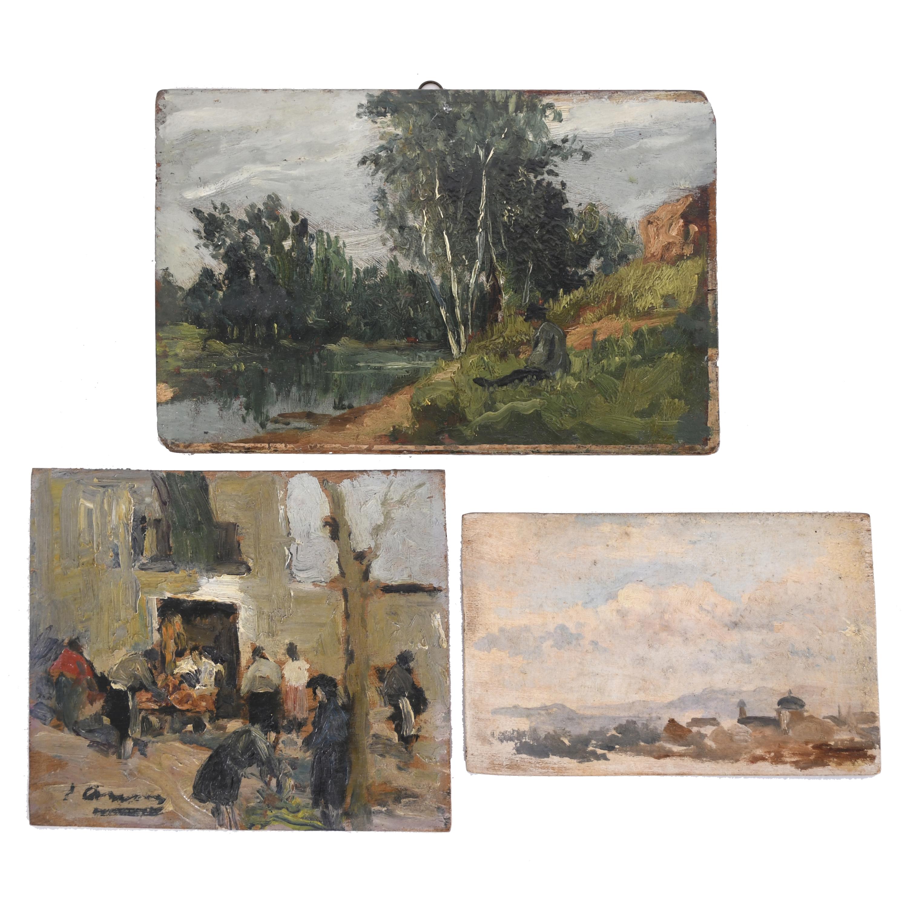 19TH CENTURY CATALAN SCHOOL. Set of three sketches, oils on