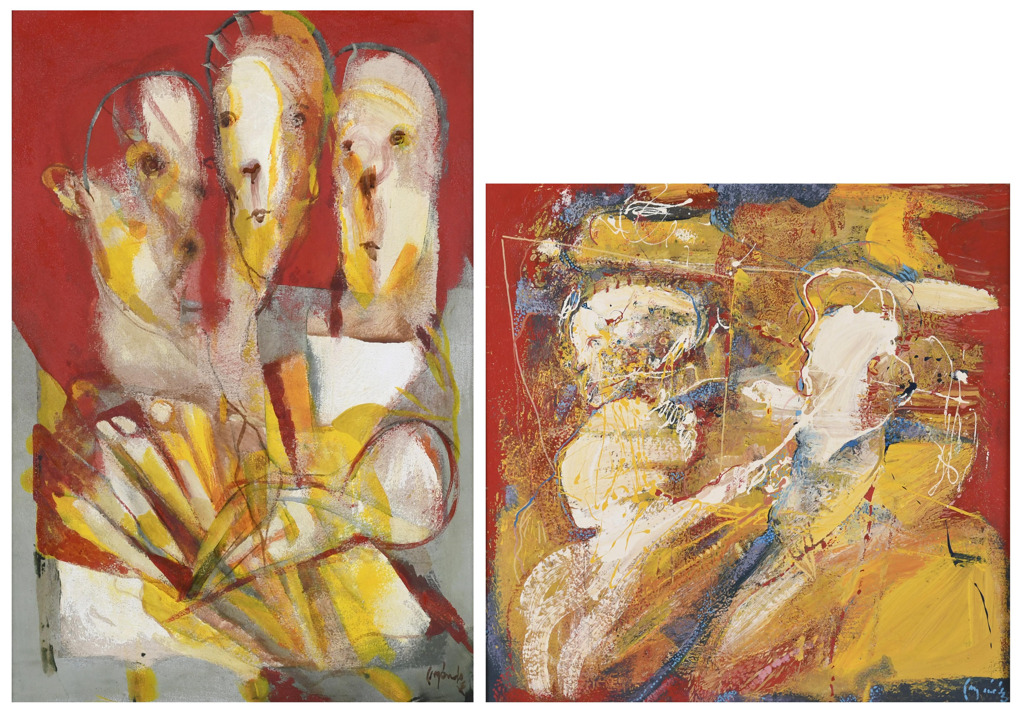 "TRES CABEZAS", 1987 y "PAREJA CON LUNA AMARILLA", 1988.