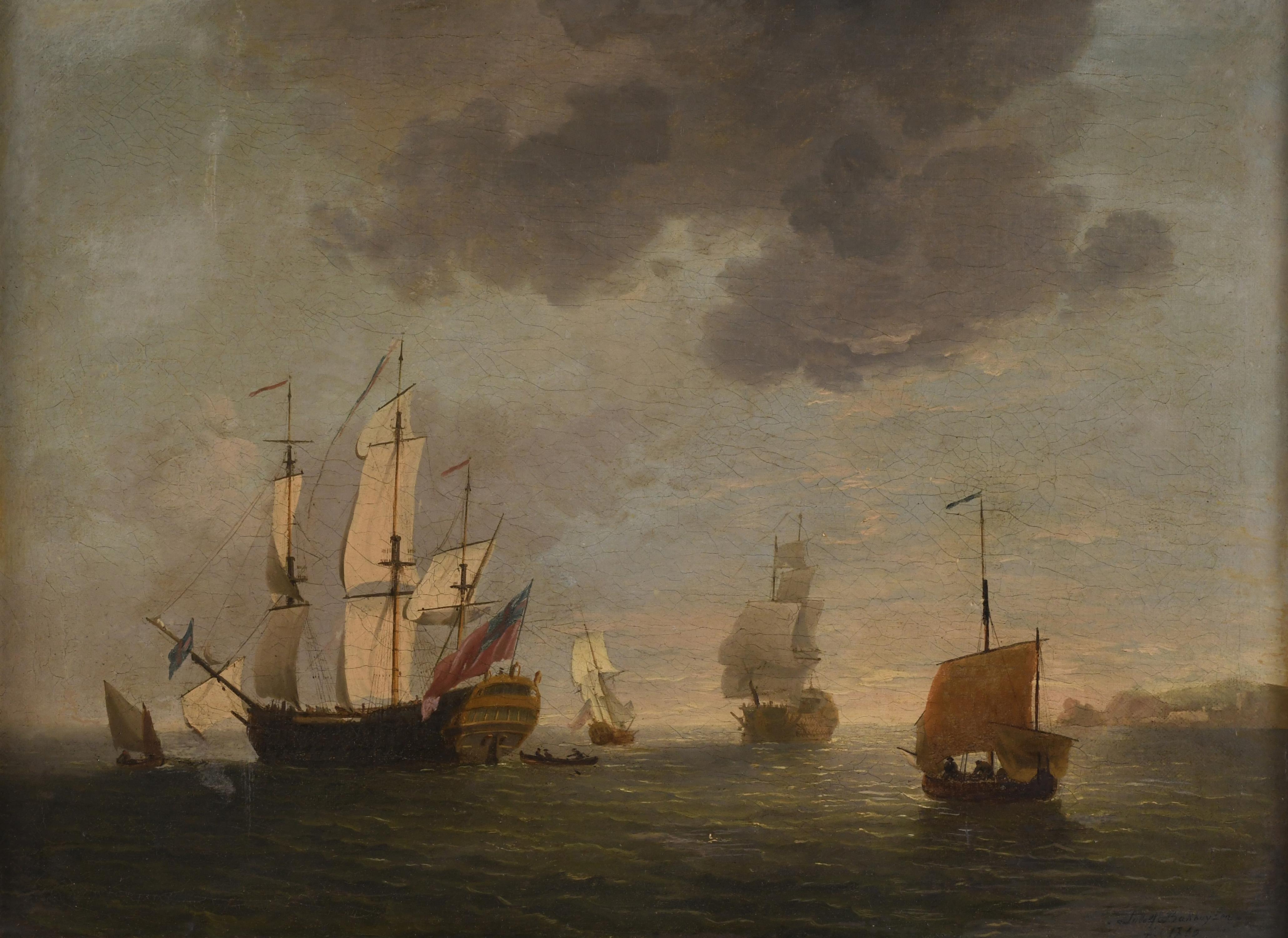 ATRIBUIDO A LUDOLF BACKHUYSEN II (1717-1782). "BARCOS EN EL