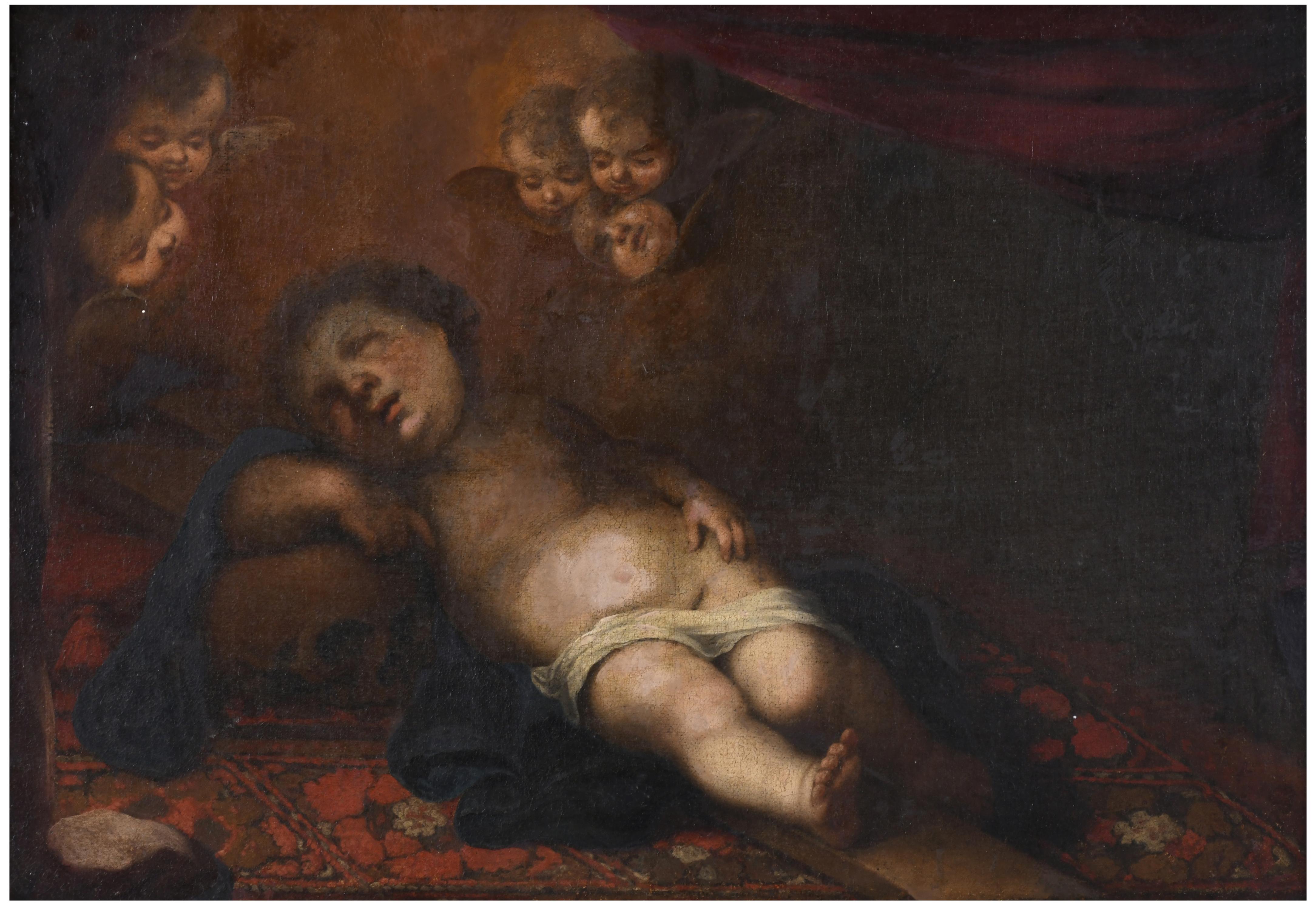 18TH CENTURY, SPANISH SCHOOL. "CHILD JESUS SLEEPING ON THE