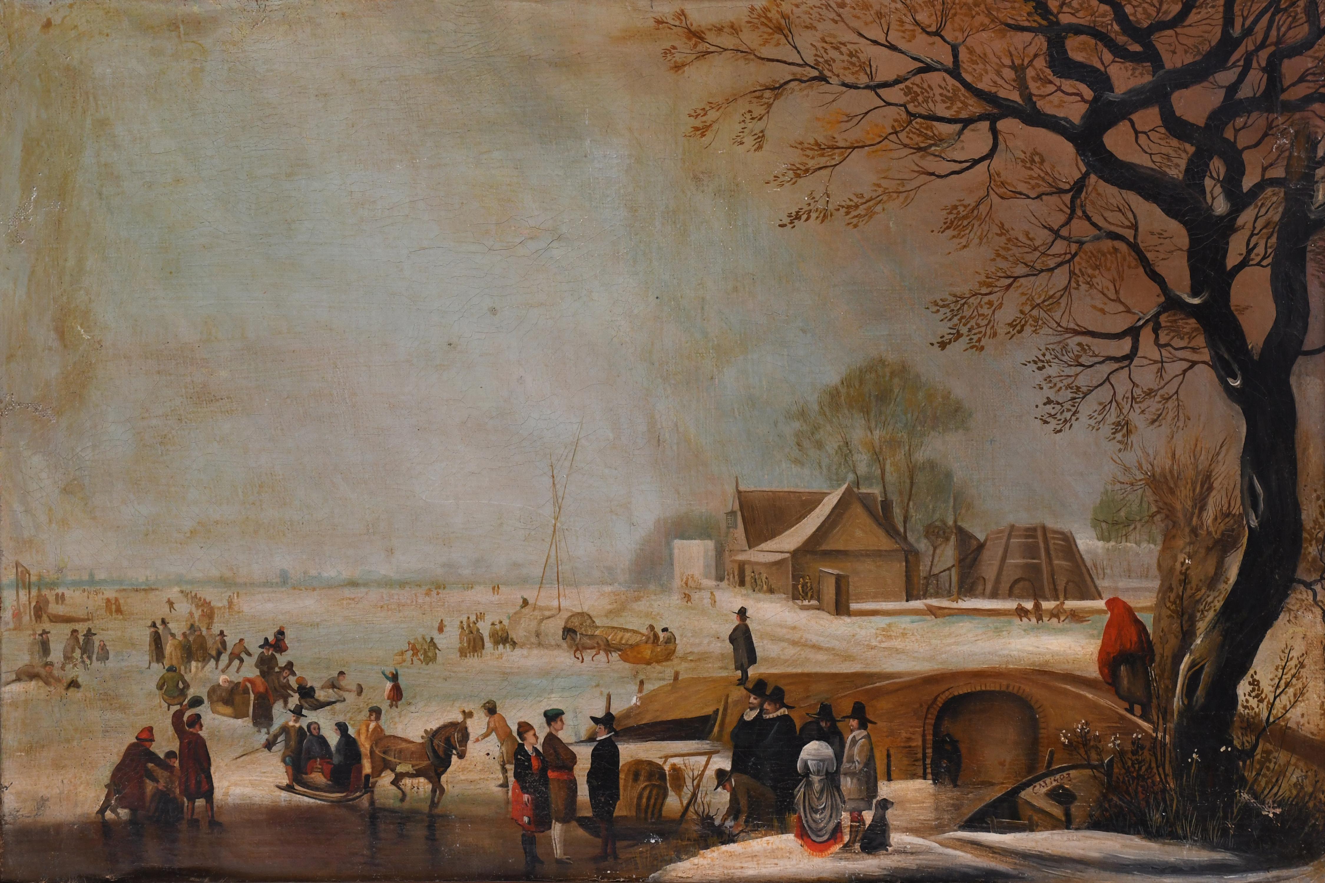 17TH-18TH CENTURY FLEMISH SACHOOL. "WINTER LANDSCAPE WITH S