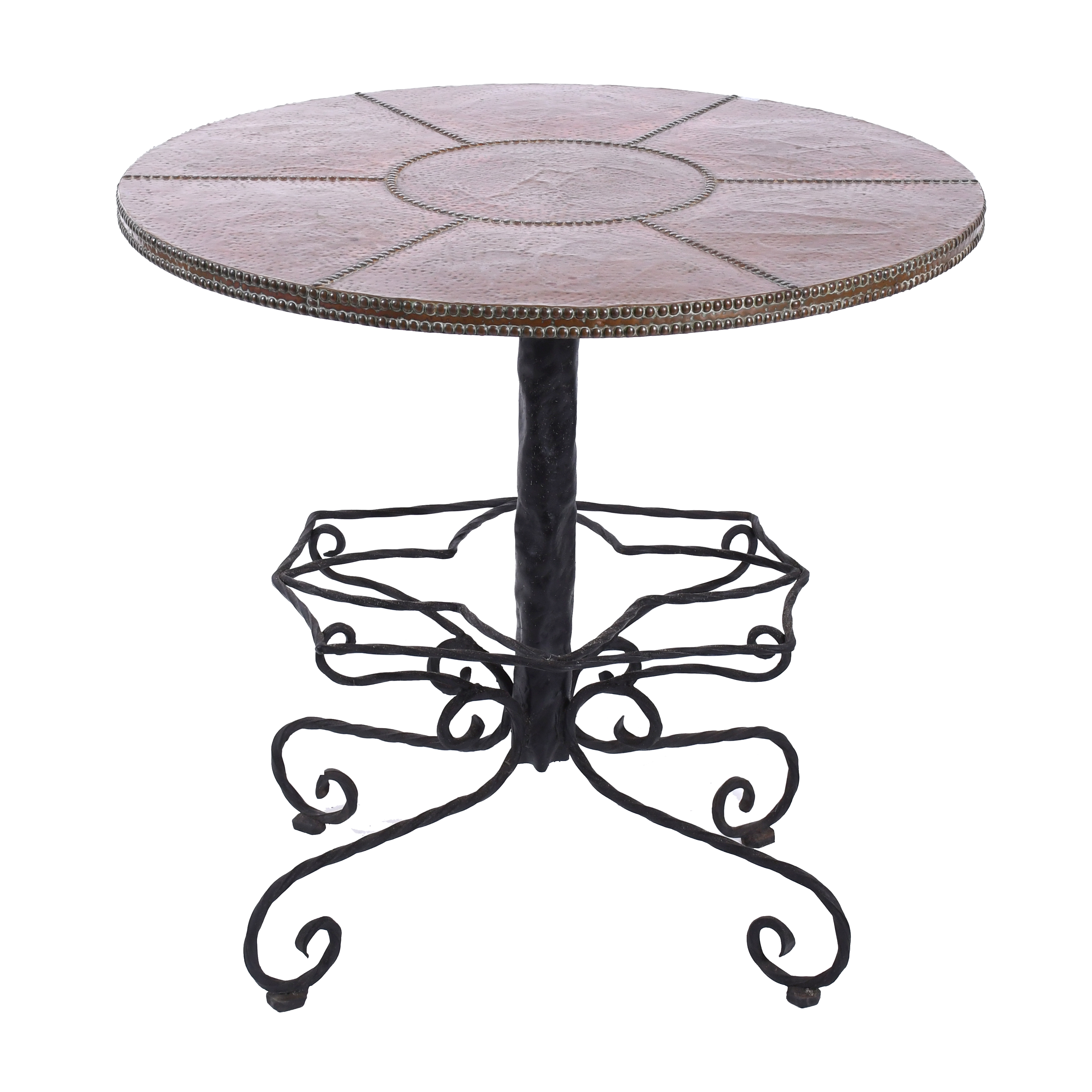 MODERNIST OUTDOOR TABLE IN WROUGHT IRON AND COPPER, 20TH CE