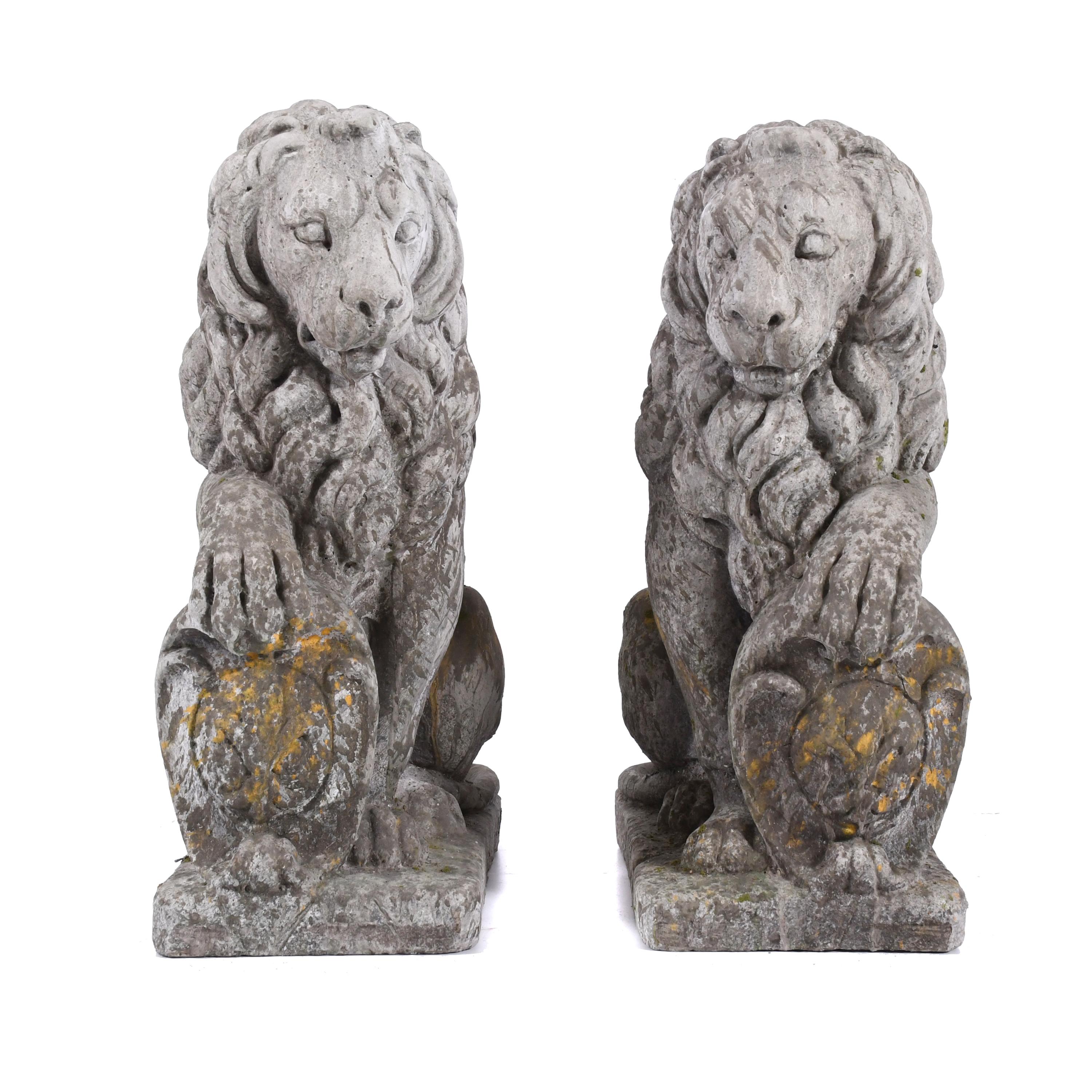 PAIR OF GARDEN FIGURES IN THE SHAPE OF A LION, 20TH CENTURY