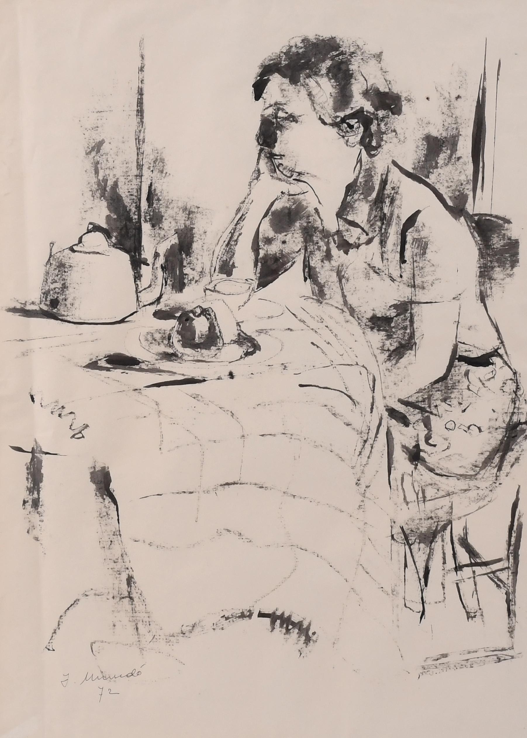 IGNASI MUNDÓ (1918-2012). "WOMAN SEATED AT A TABLE", 1972.