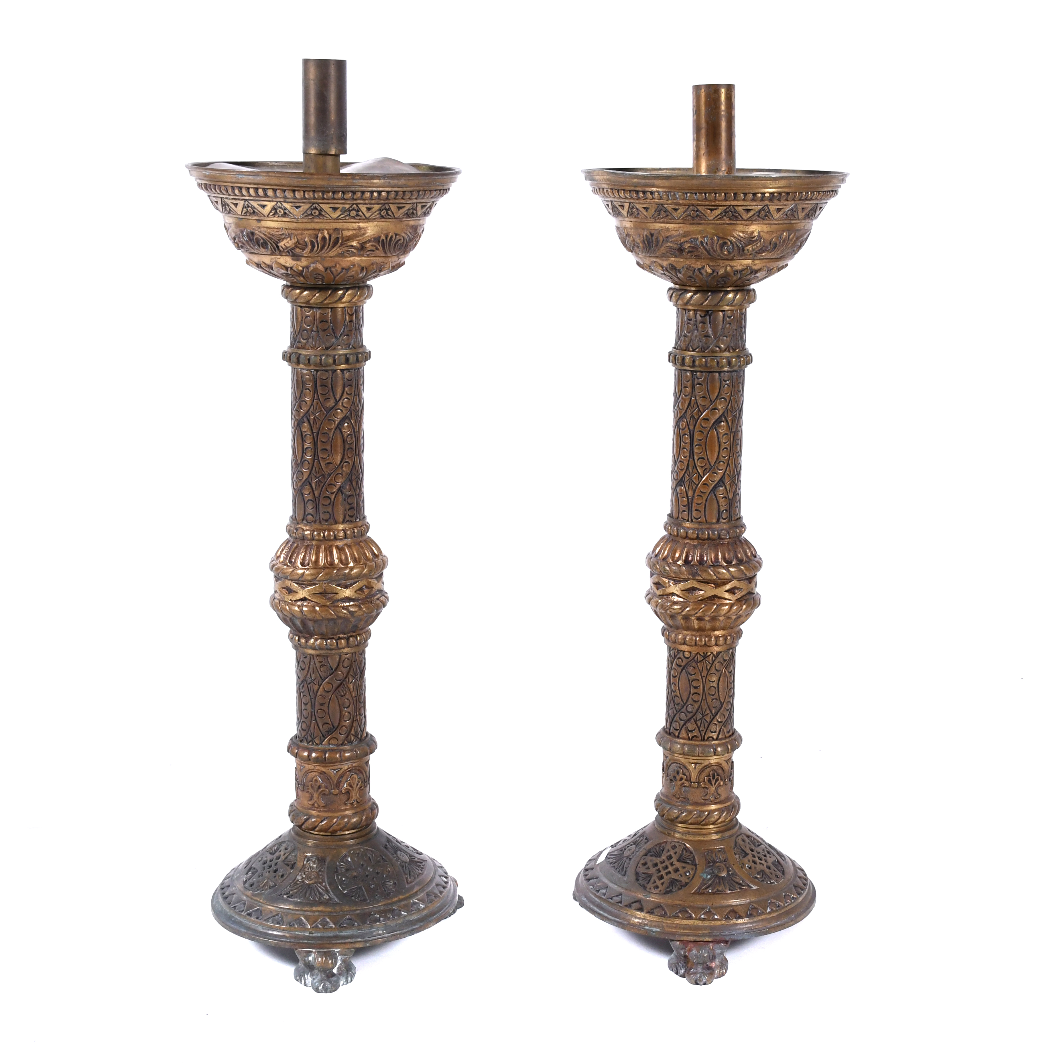 PAIR OF SPANISH NEO-BYZANTINE TORCH STANDS, 19TH CENTURY.