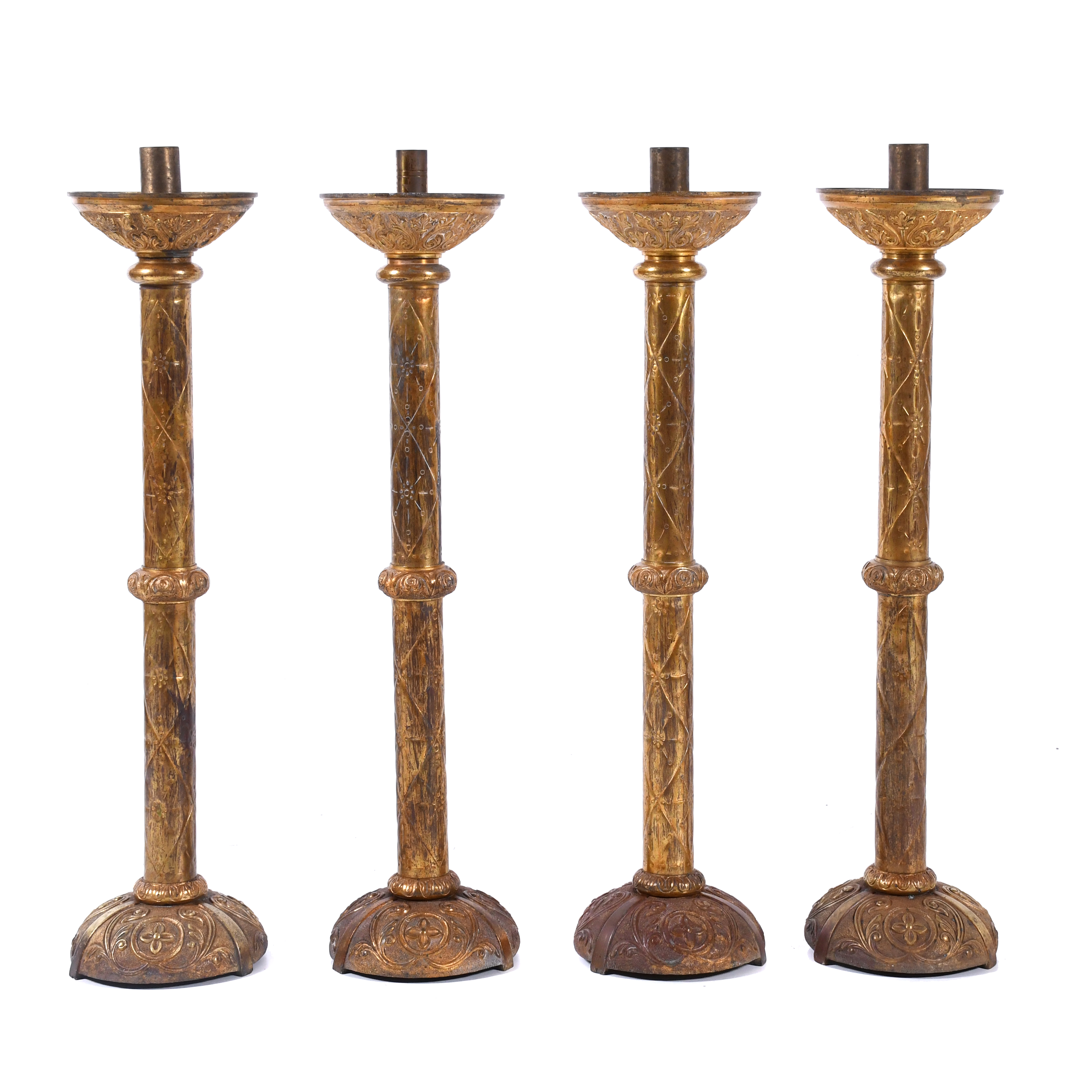 FOUR SPANISH NEO-BYZANTINE CHURCH TORCH STANDS, 19TH CENTUR