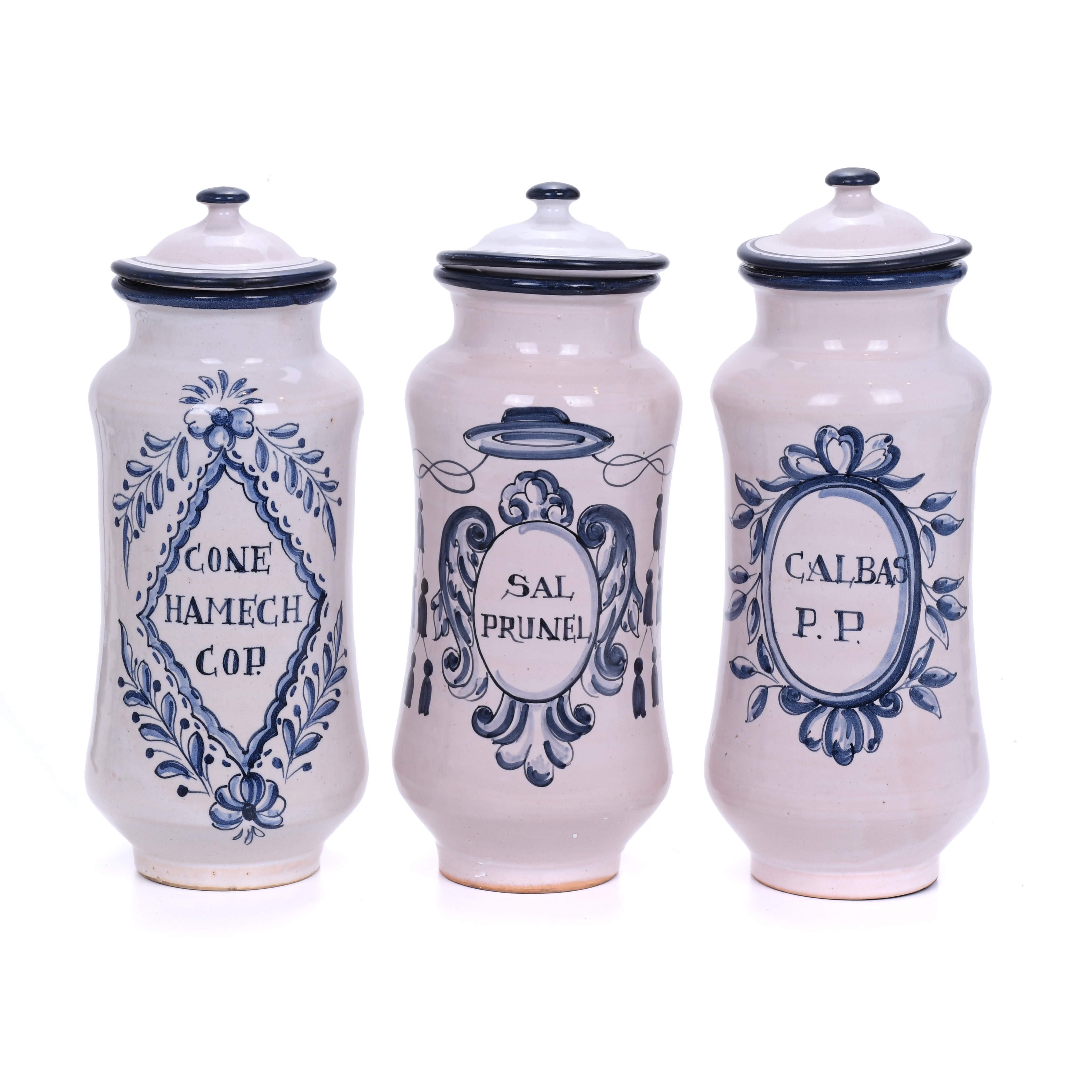 THREE PHARMACY JARS, 20TH CENTURY.