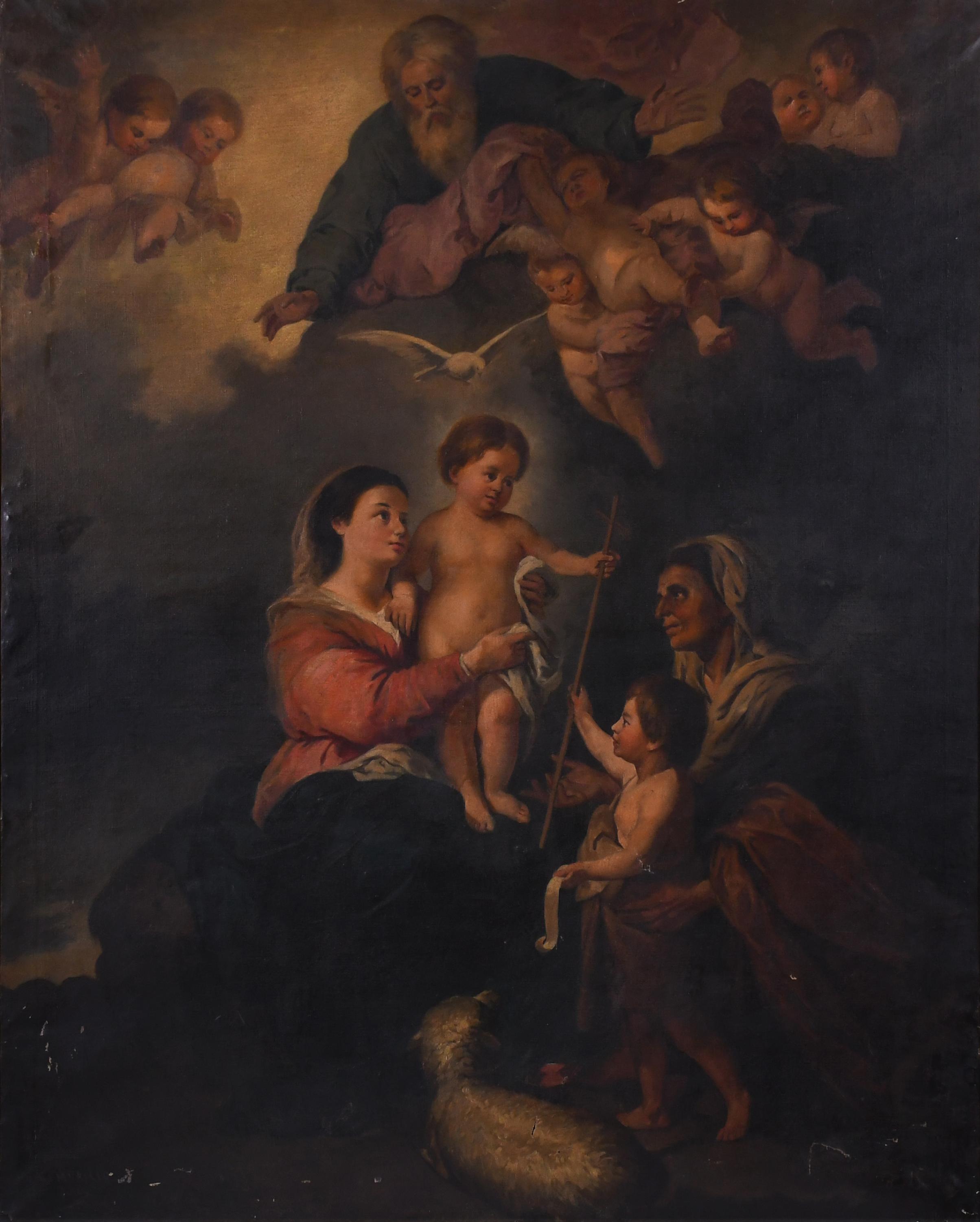 LATE 19TH CENTURY SPANISH SCHOOL. "HOLY FAMILY WITH SAINT A