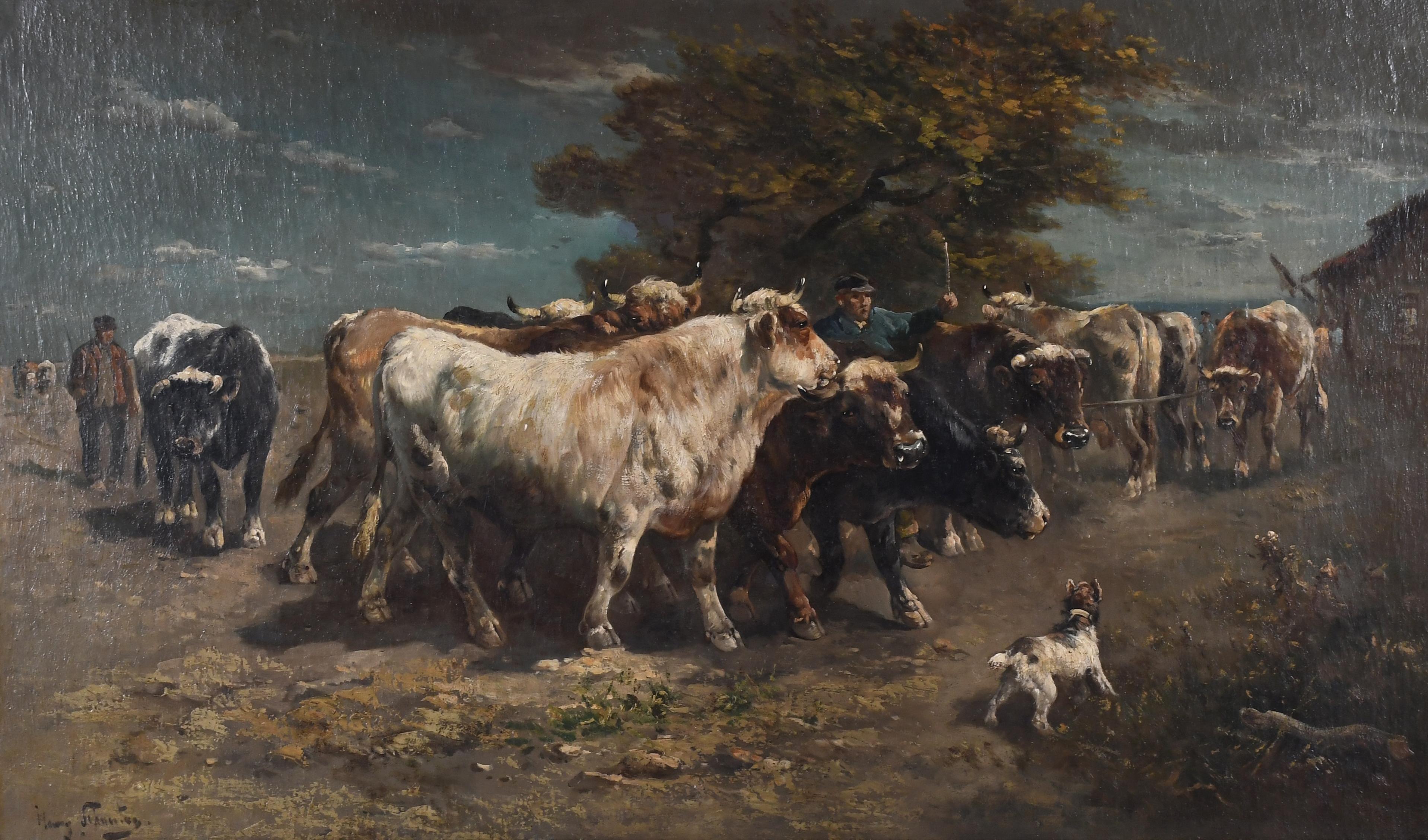 HENRY SCHOUTEN (1857/64-1927).  "COWS AND SHEPHERDS".