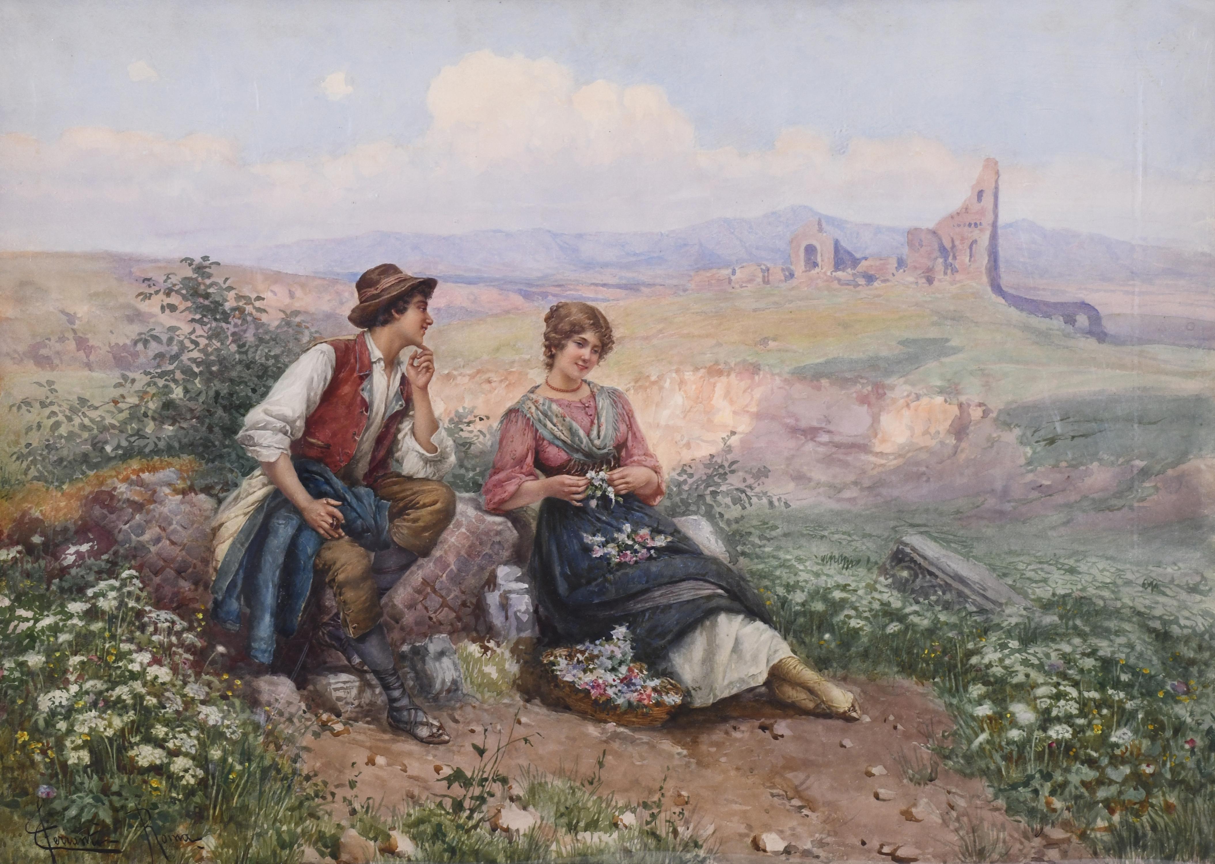 CARLO FERRANTI (1840-1908). "ROMANTIC SCENE", Rome.