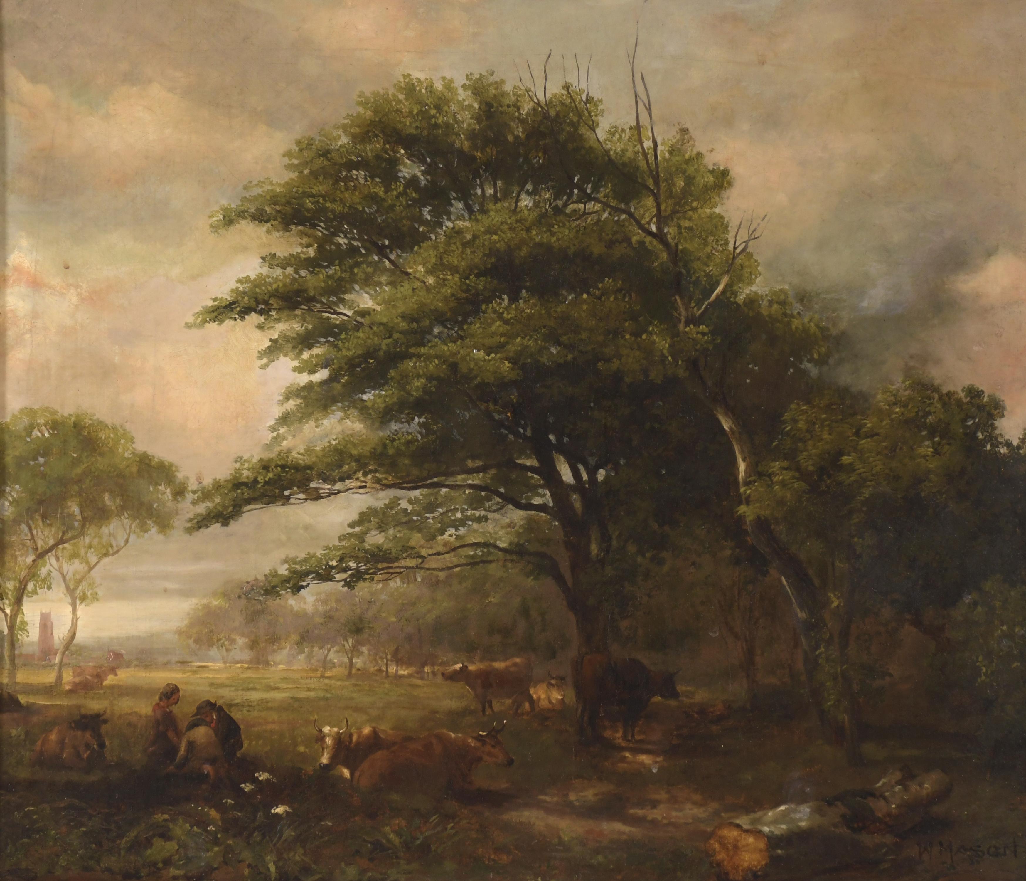 18TH CENTURY ENGLISH SCHOOL. "LANDSCAPE WITH COWS".