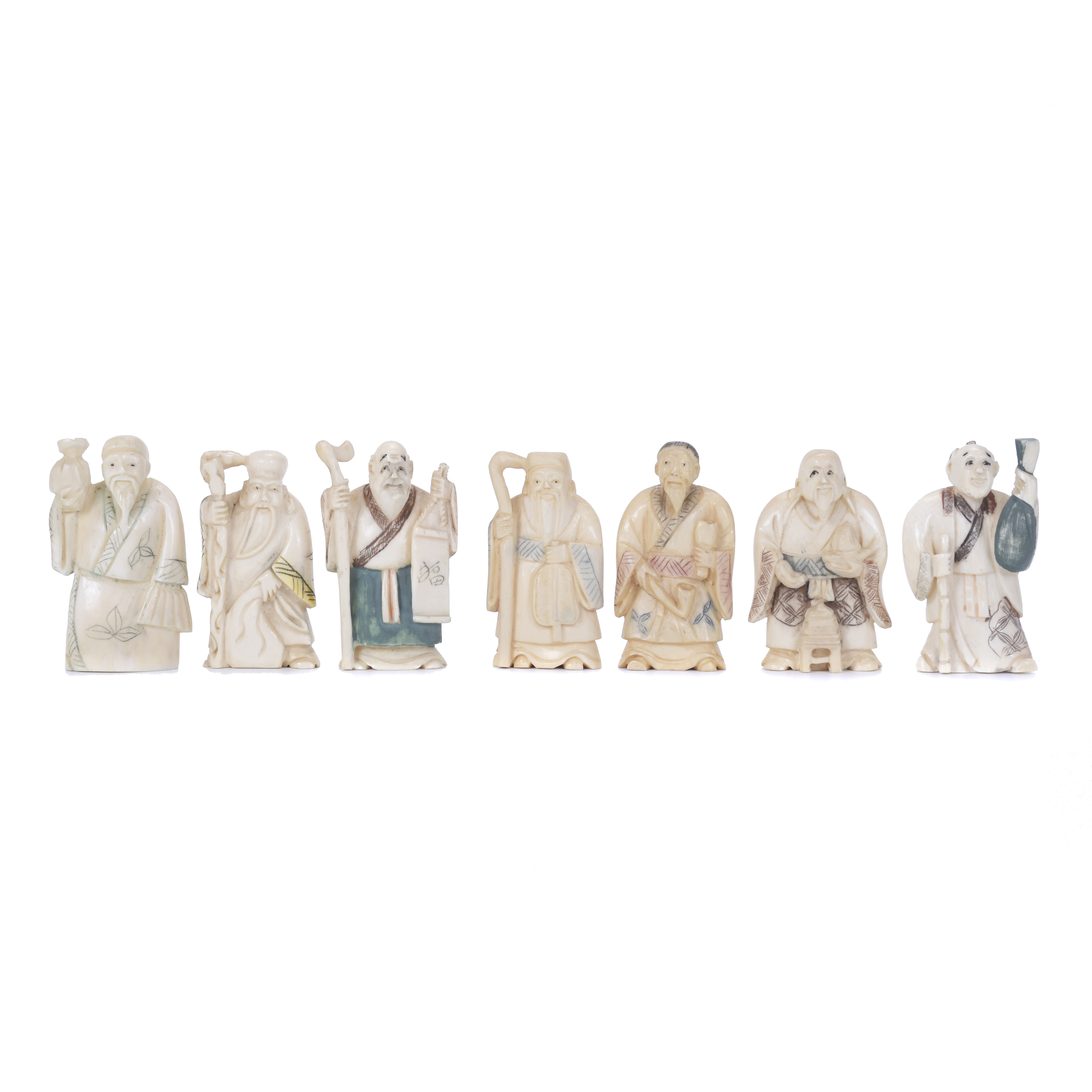 20TH CENTURY CHINESE SCHOOL. SEVEN BONE FIGURINES DEPICTING