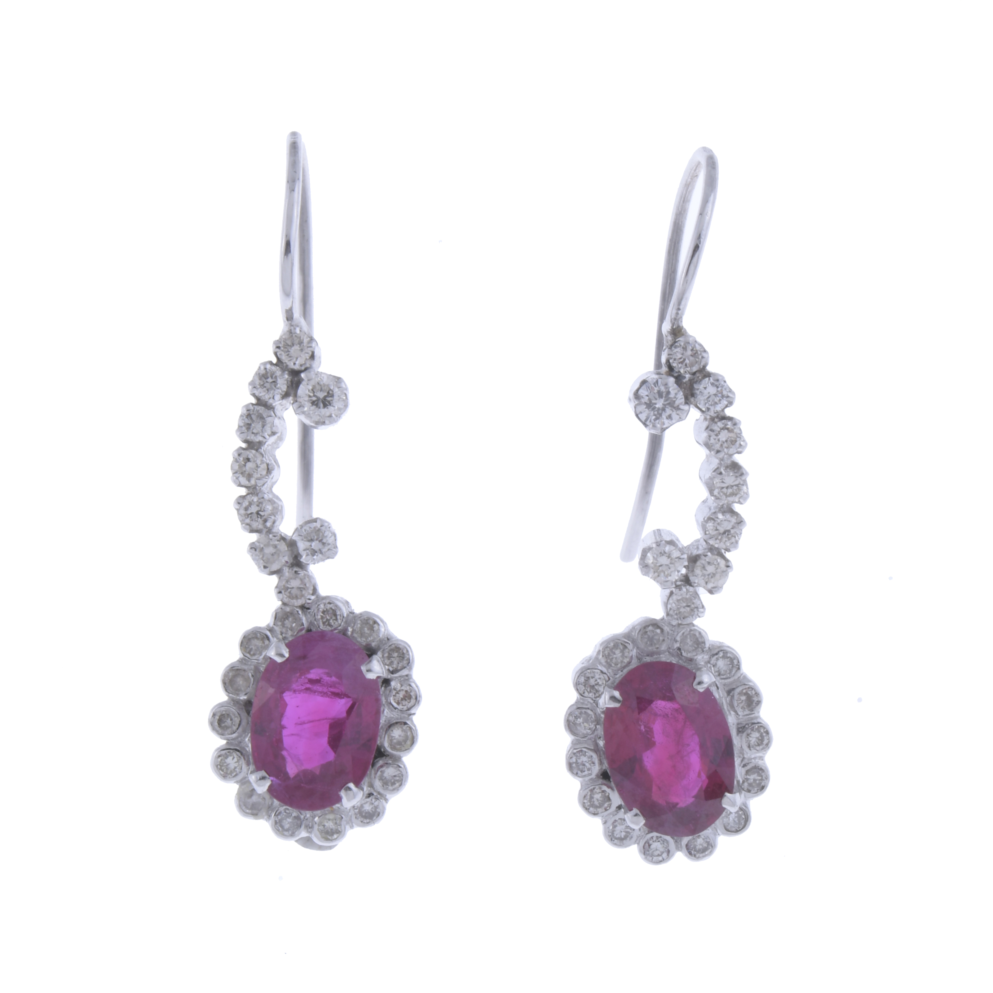 ROSETTE EARRINGS WITH DIAMONDS AND RUBY.