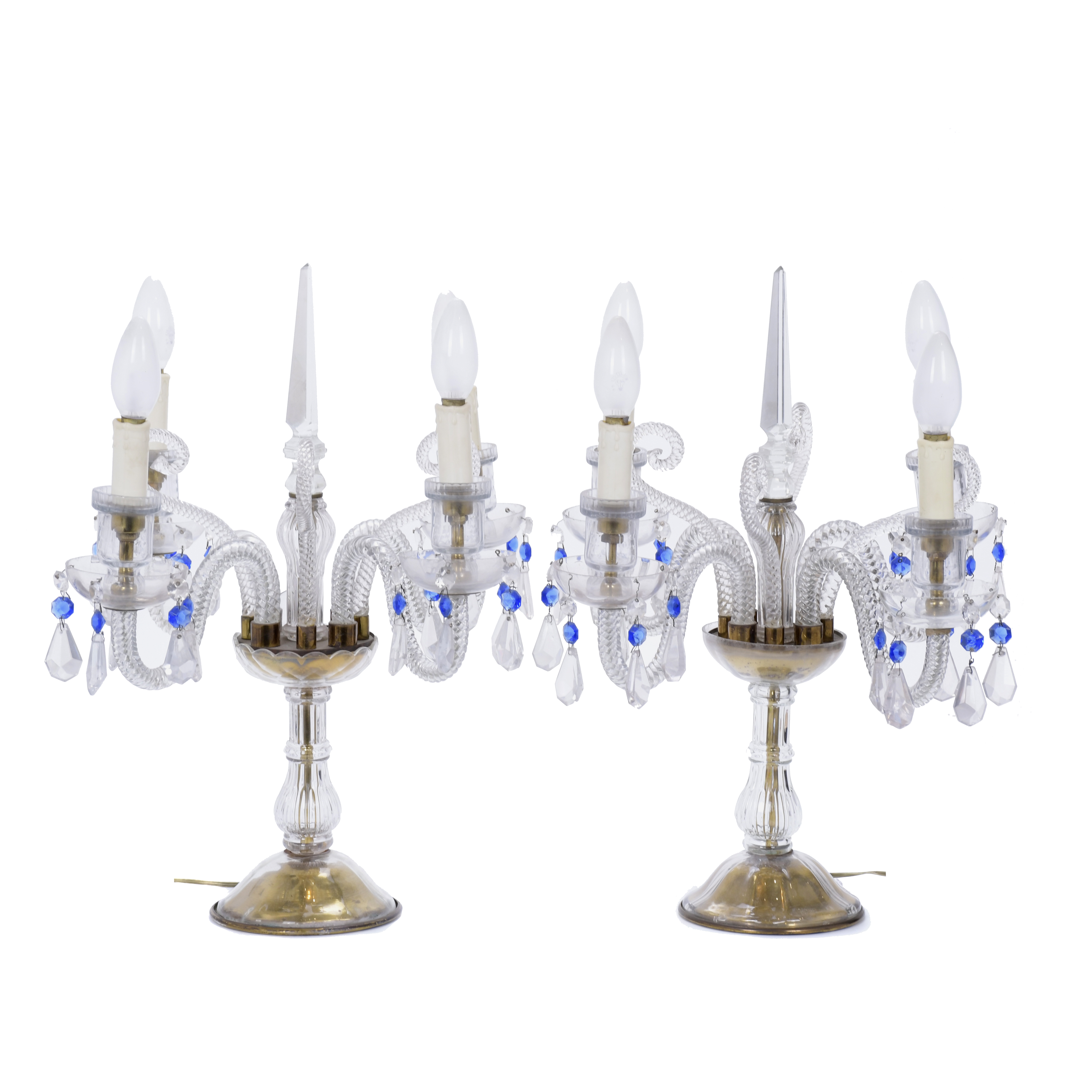 PAIR OF BACCARAT-STYLE CRYSTAL CANDELABRA, 20TH CENTURY.