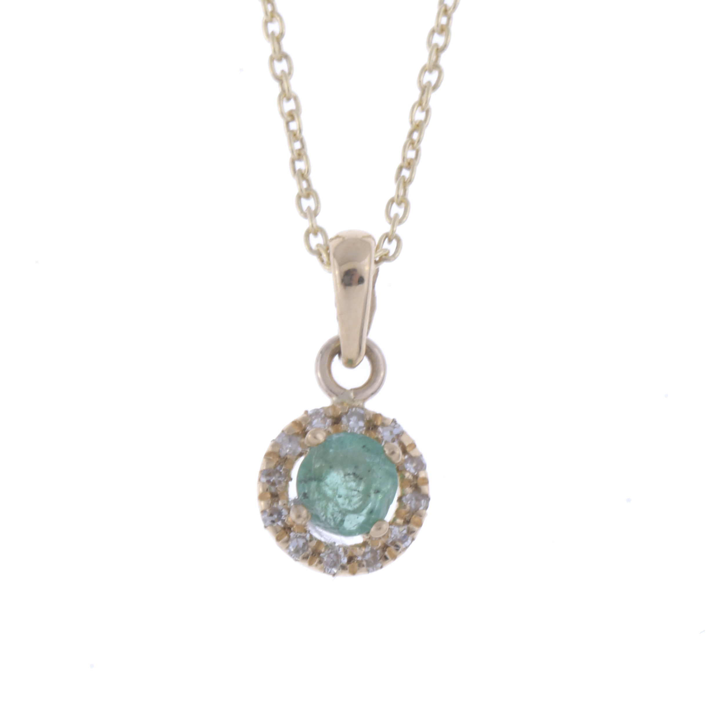 EMERALD AND DIAMONDS ROSETTE PENDANT.