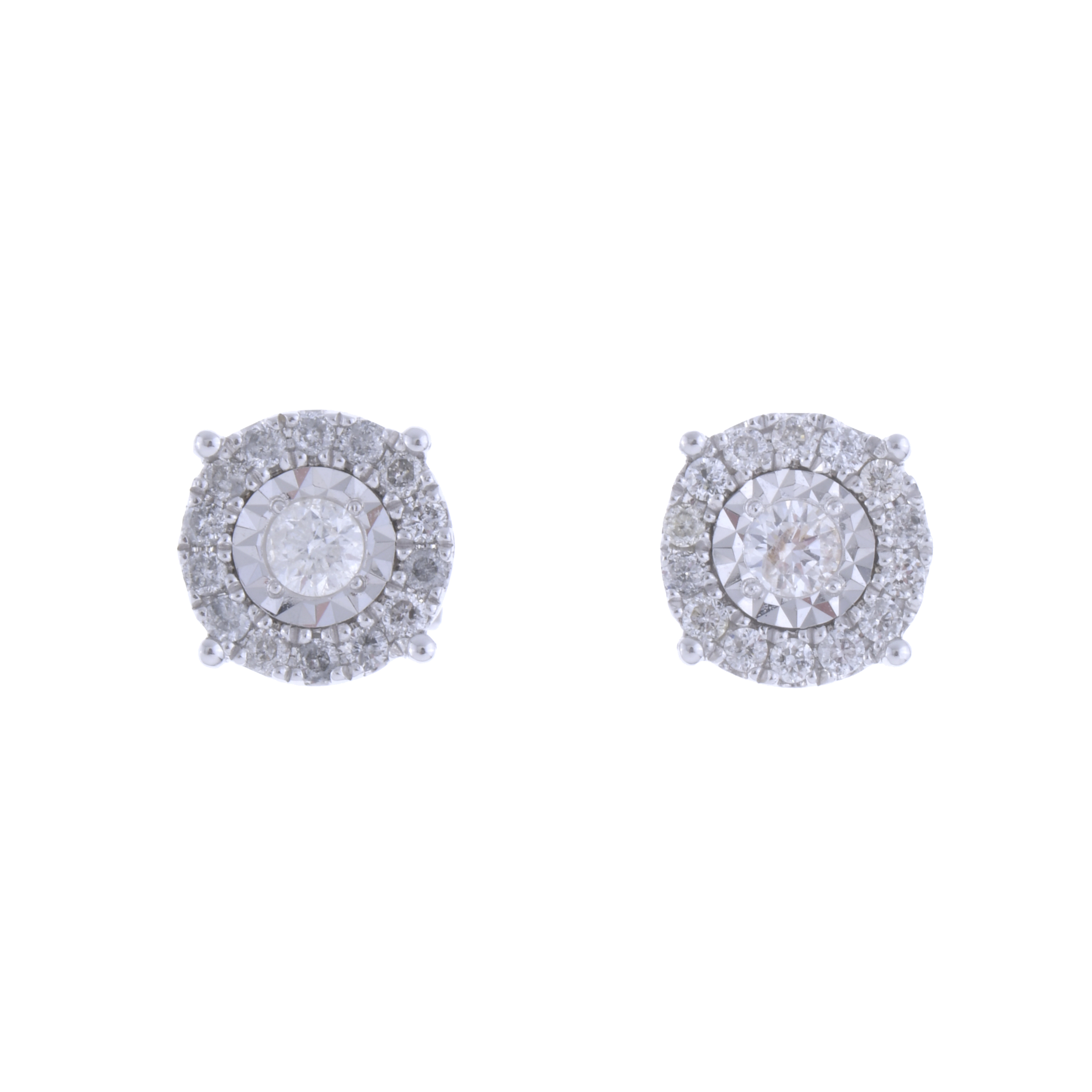 DIAMONDS STUD EARRINGS WITH A BORDER.