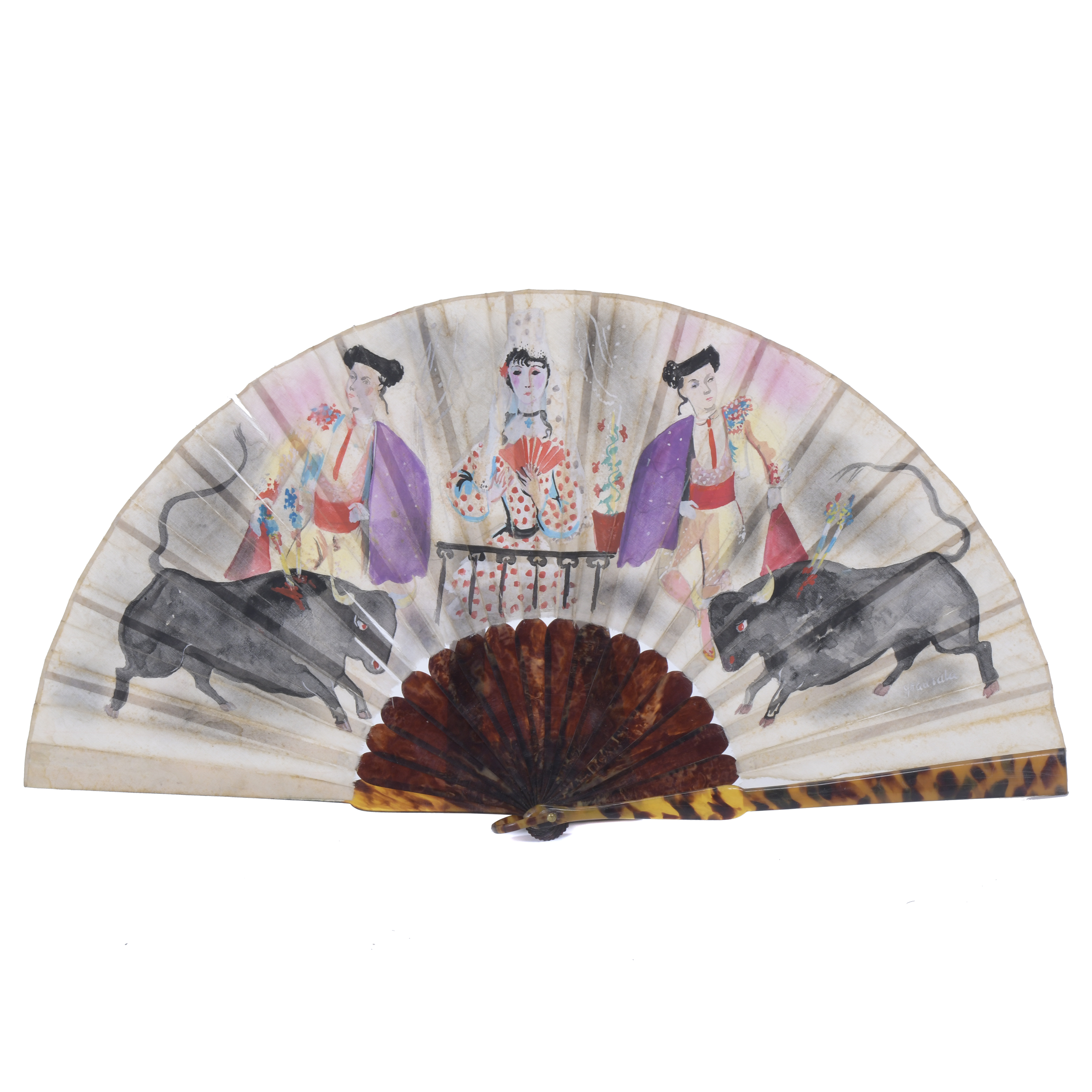 EMILI GRAU-SALA (1911-1975). PAINTED FAN. "BULLS, BULLFIGHT