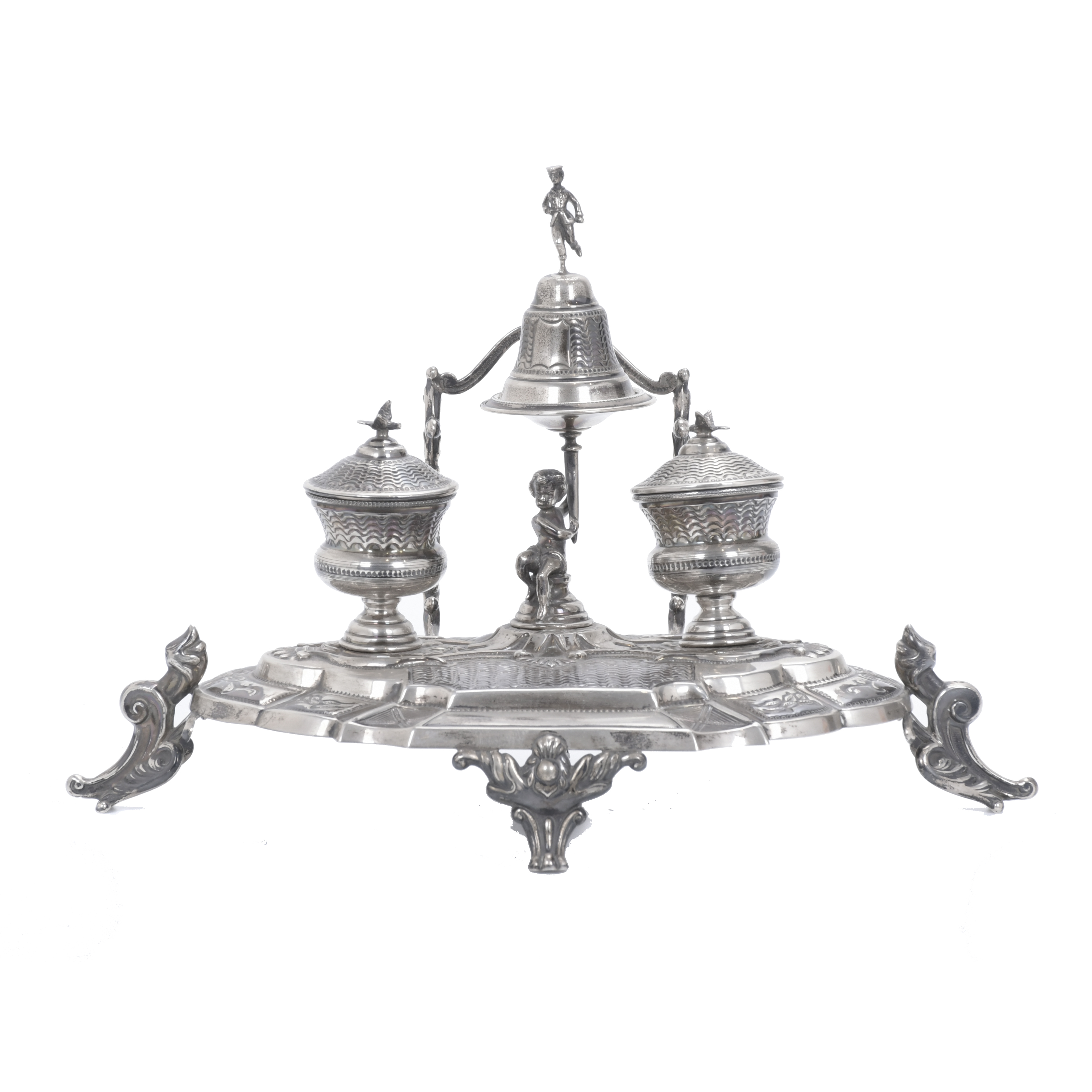 ALPHONSINE PERIOD SILVER INKSTAND.