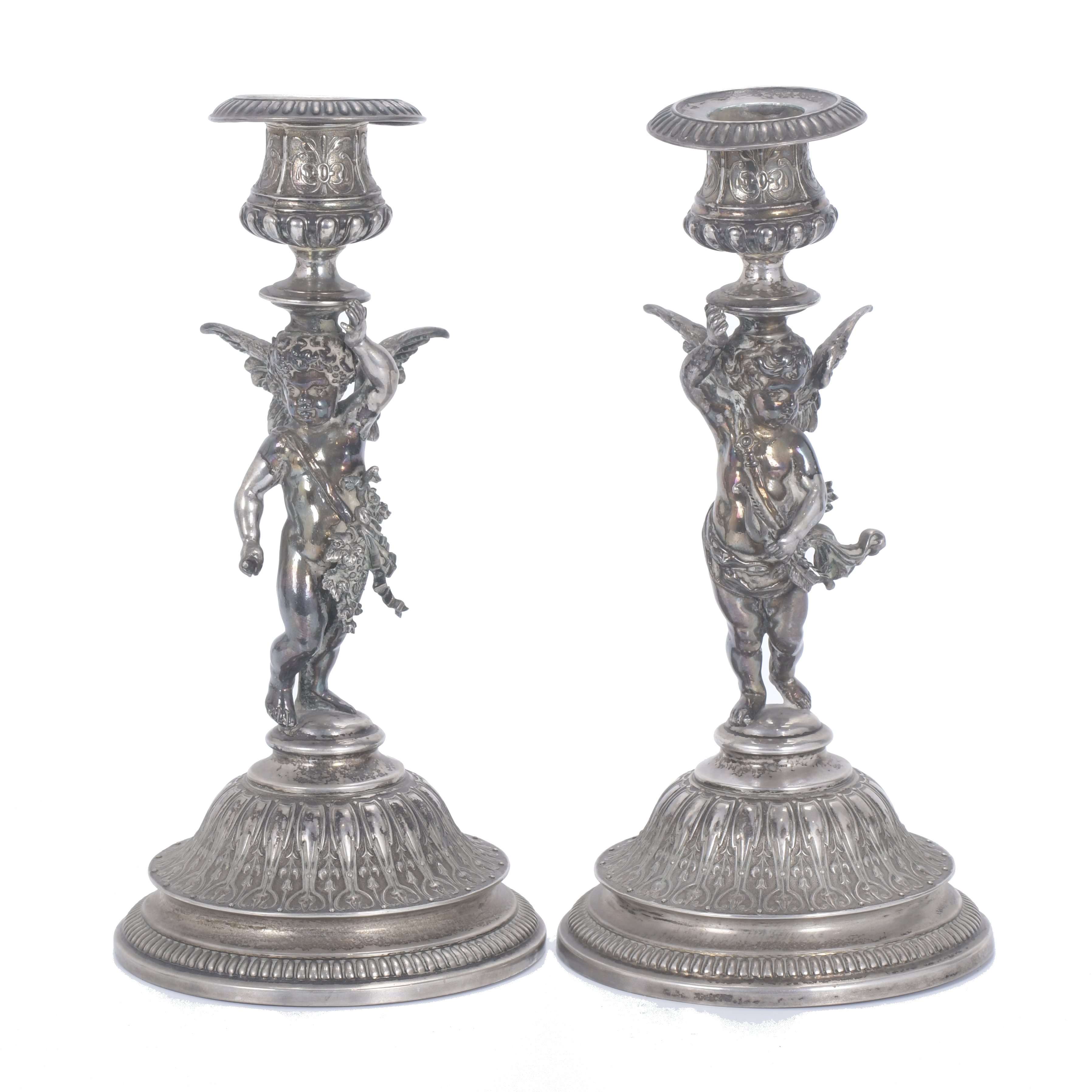 PAIR OF SILVER CANDELABRA, 19TH CENTURY.