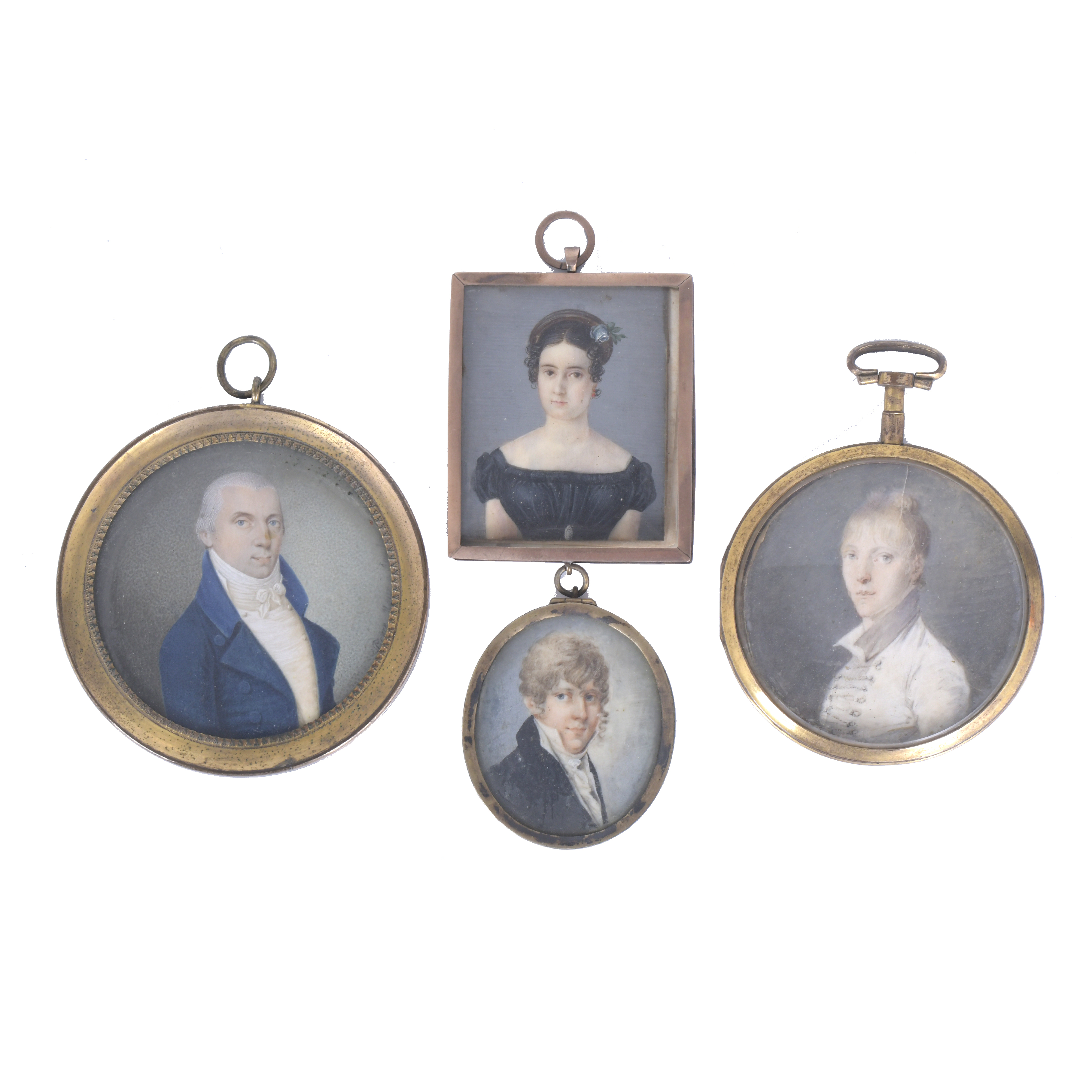 19TH CENTURY ENGLISH SCHOOL. FOUR MINIATURES WITH PORTRAITS