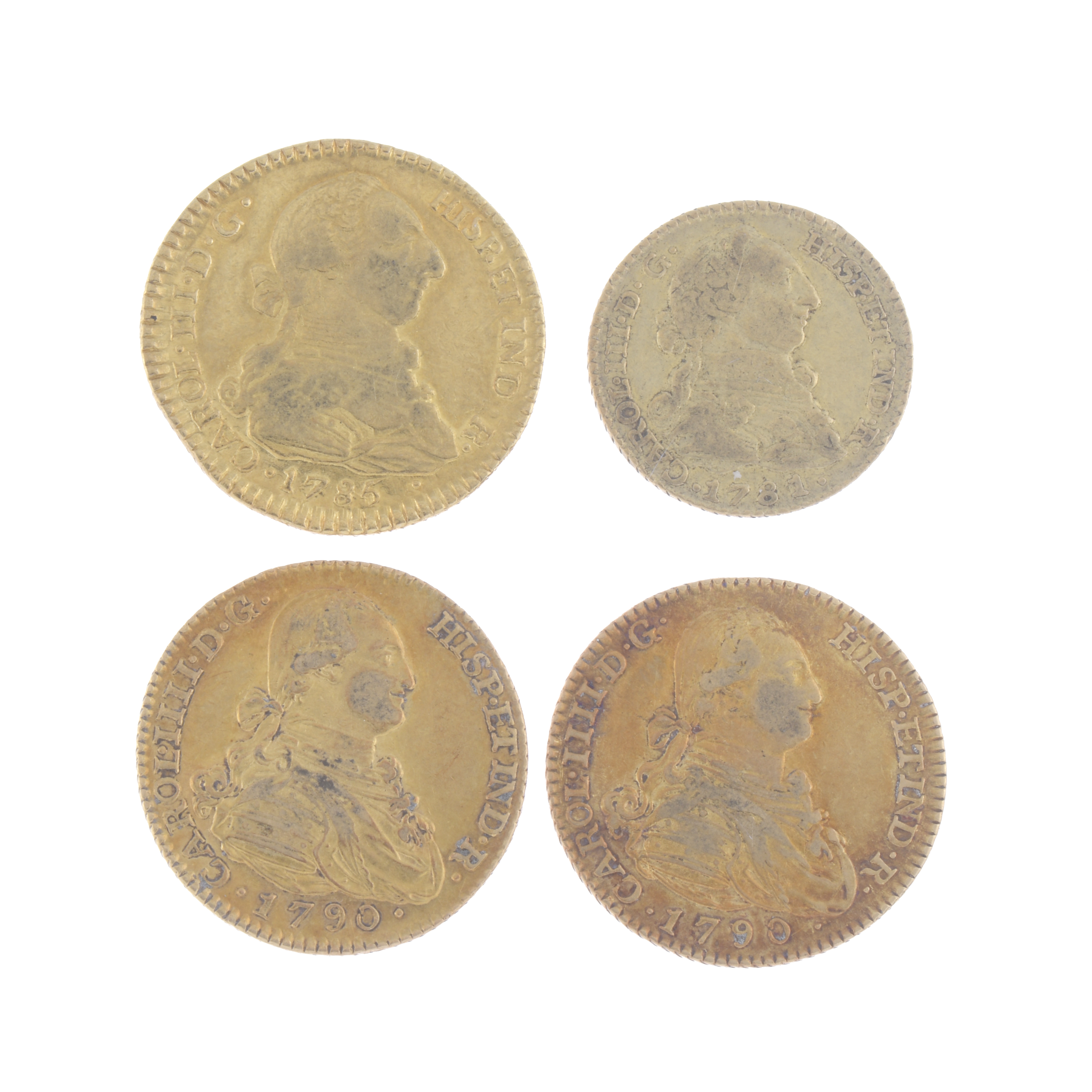 FOUR SPANISH GOLD COINS.