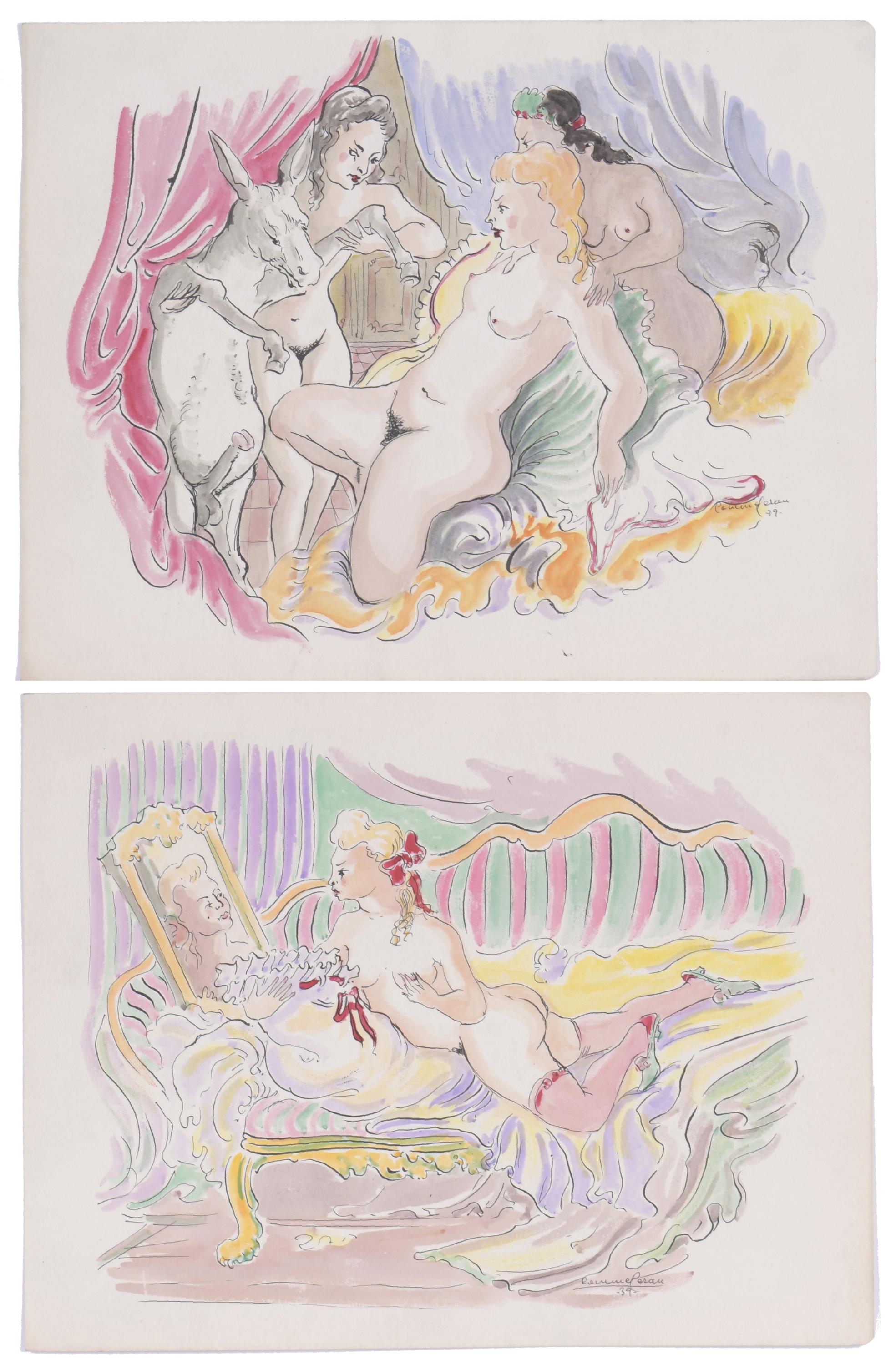 JOAN COMMELERAN CARRERA (1902-1992).  PAIR OF DRAWINGS, 193