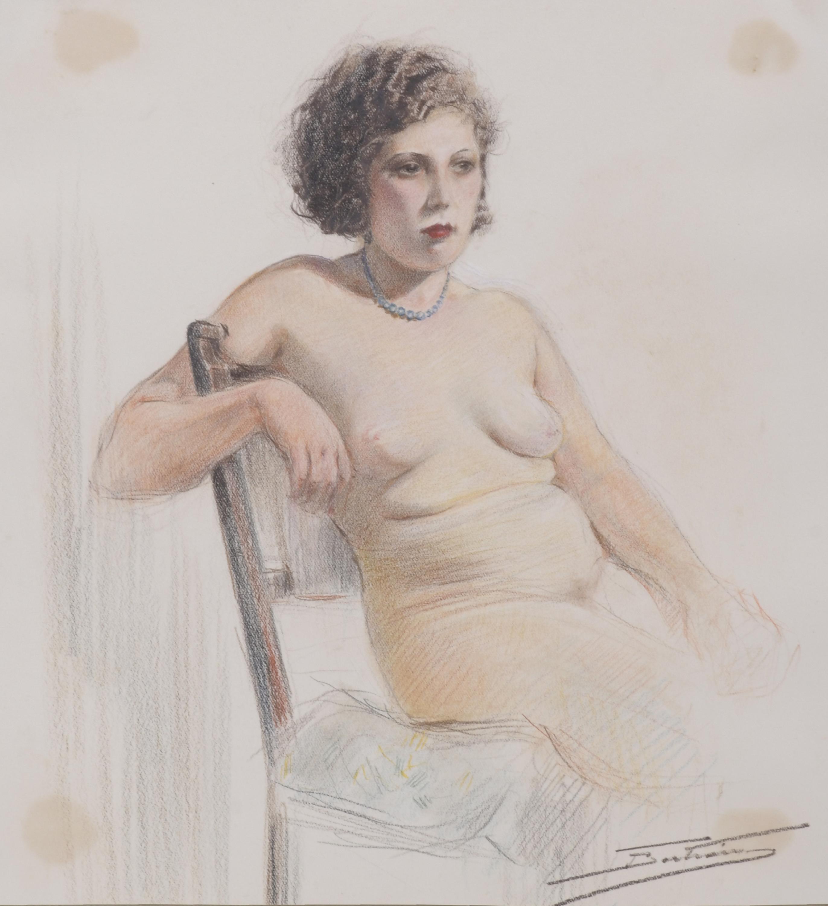 20TH CENTURY SPANISH SCHOOL. "NAKED WOMAN SITTING".