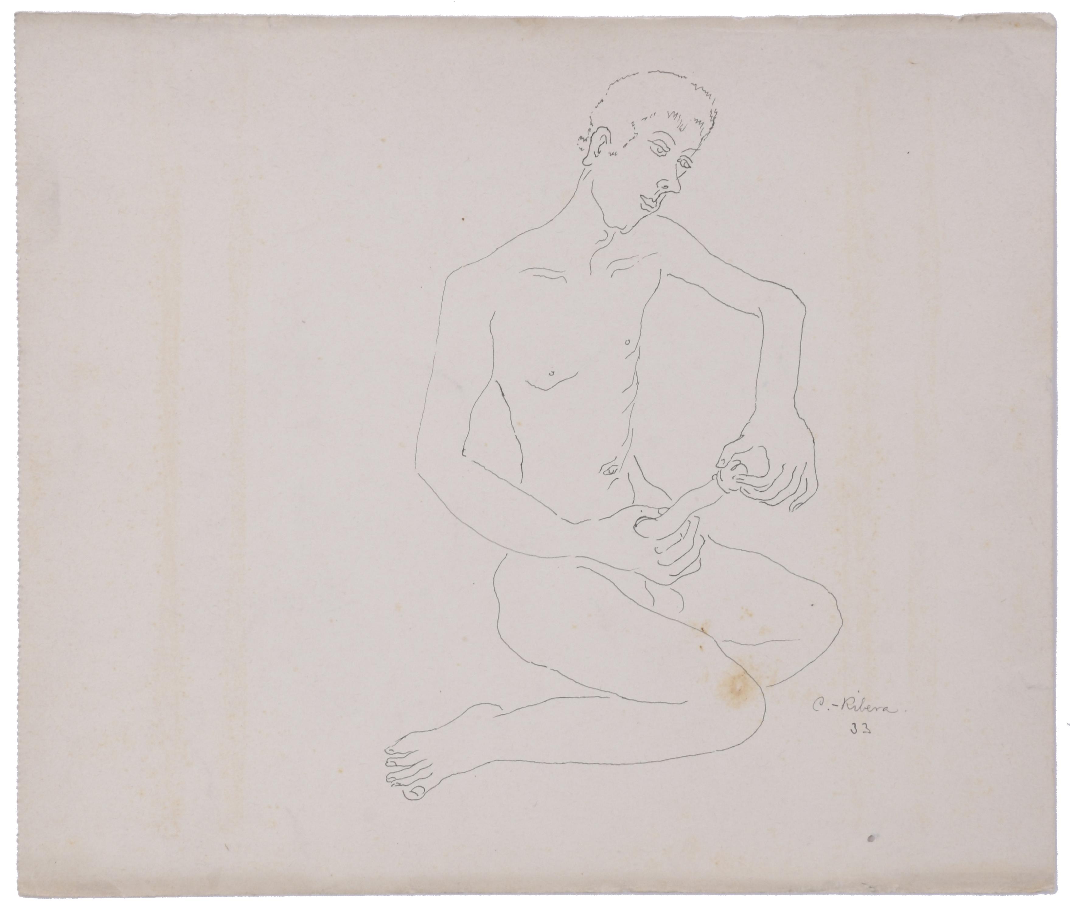 FRANCISCO CAMPS RIBERA (1895-1992).  "MALE EROTIC DRAWING",