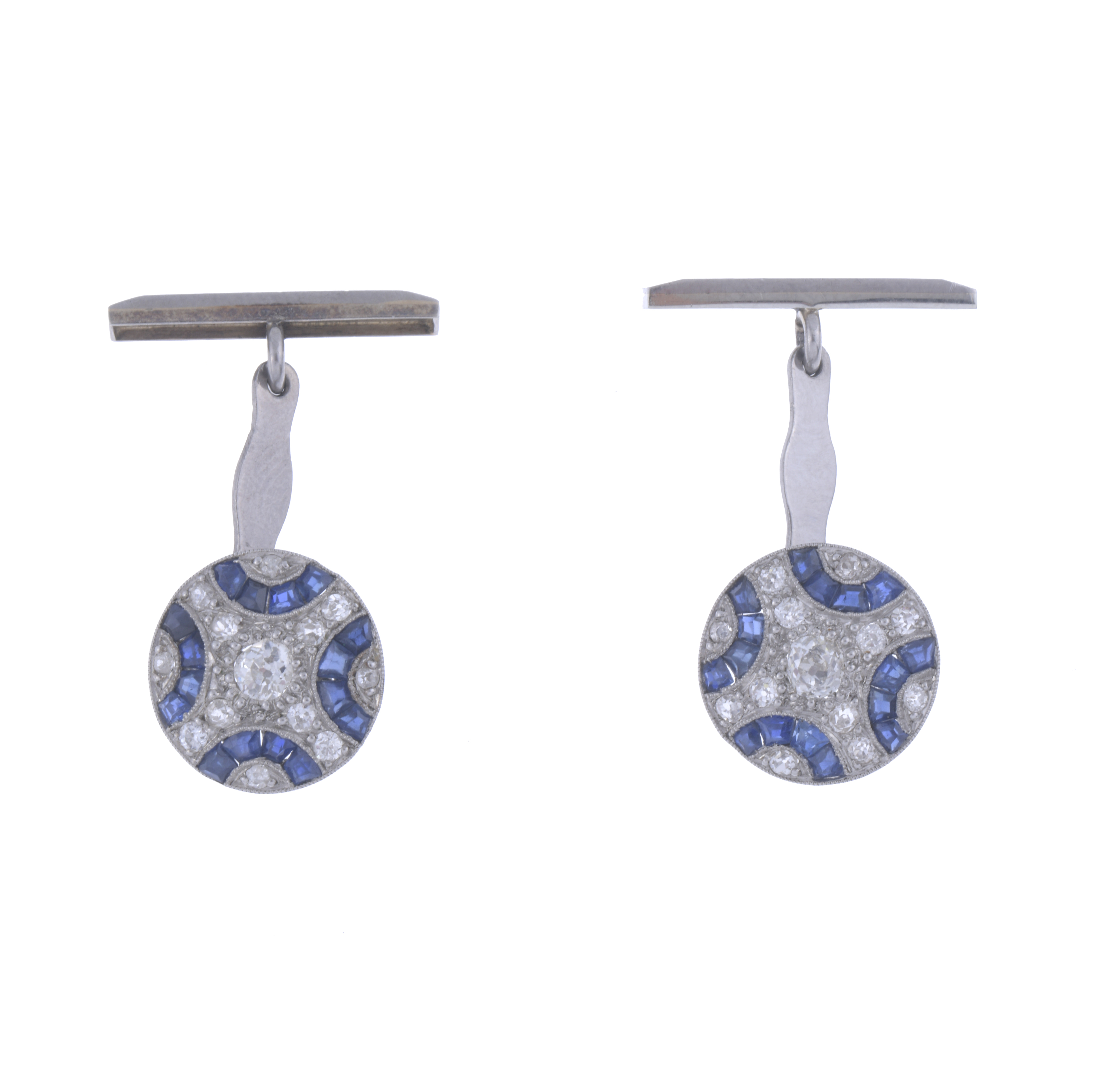 ART DECO CUFFLINKS WITH DIAMONDS AND SAPPHIRES.