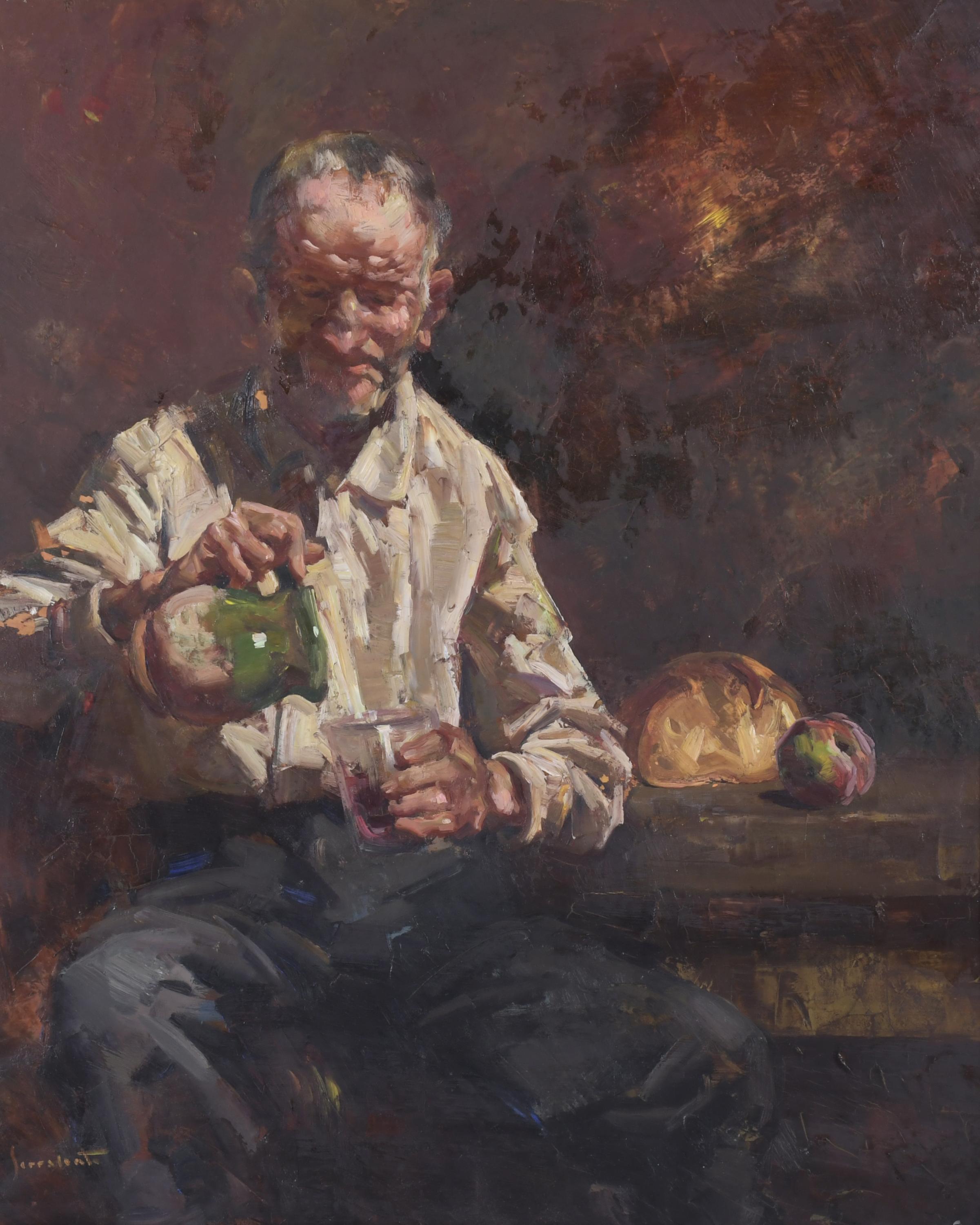 JOSEP SERRASANTA (1916-1998). "SEÑOR BEBIENDO VINO".