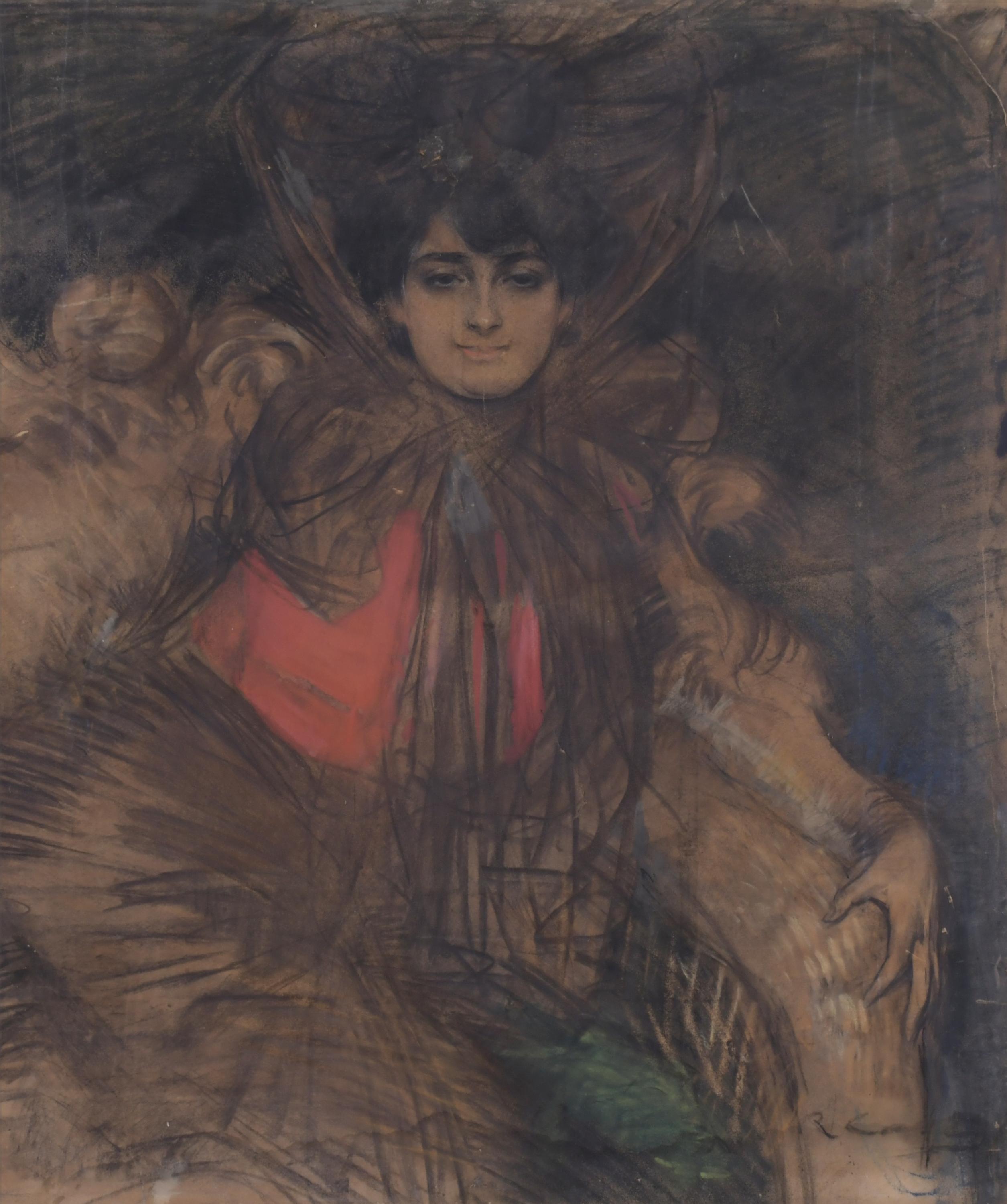 RAMÓN CASAS Y CARBO (1866-1932). "GIRL SEATED", ca. 1906-19