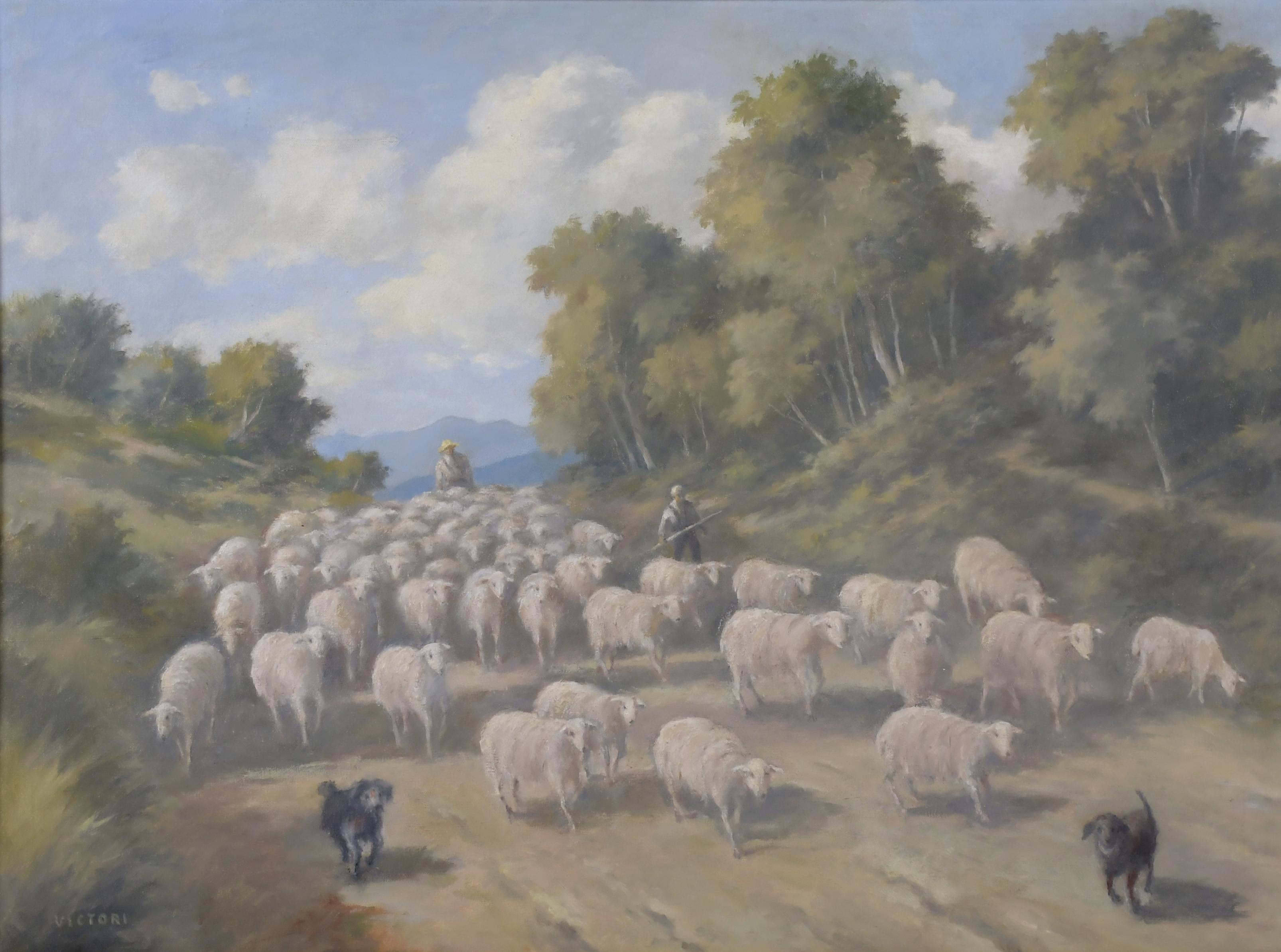 LLUÍS VICTORI ELIAS (1906-1982).  "SHEPHERD WITH HIS FLOCK".