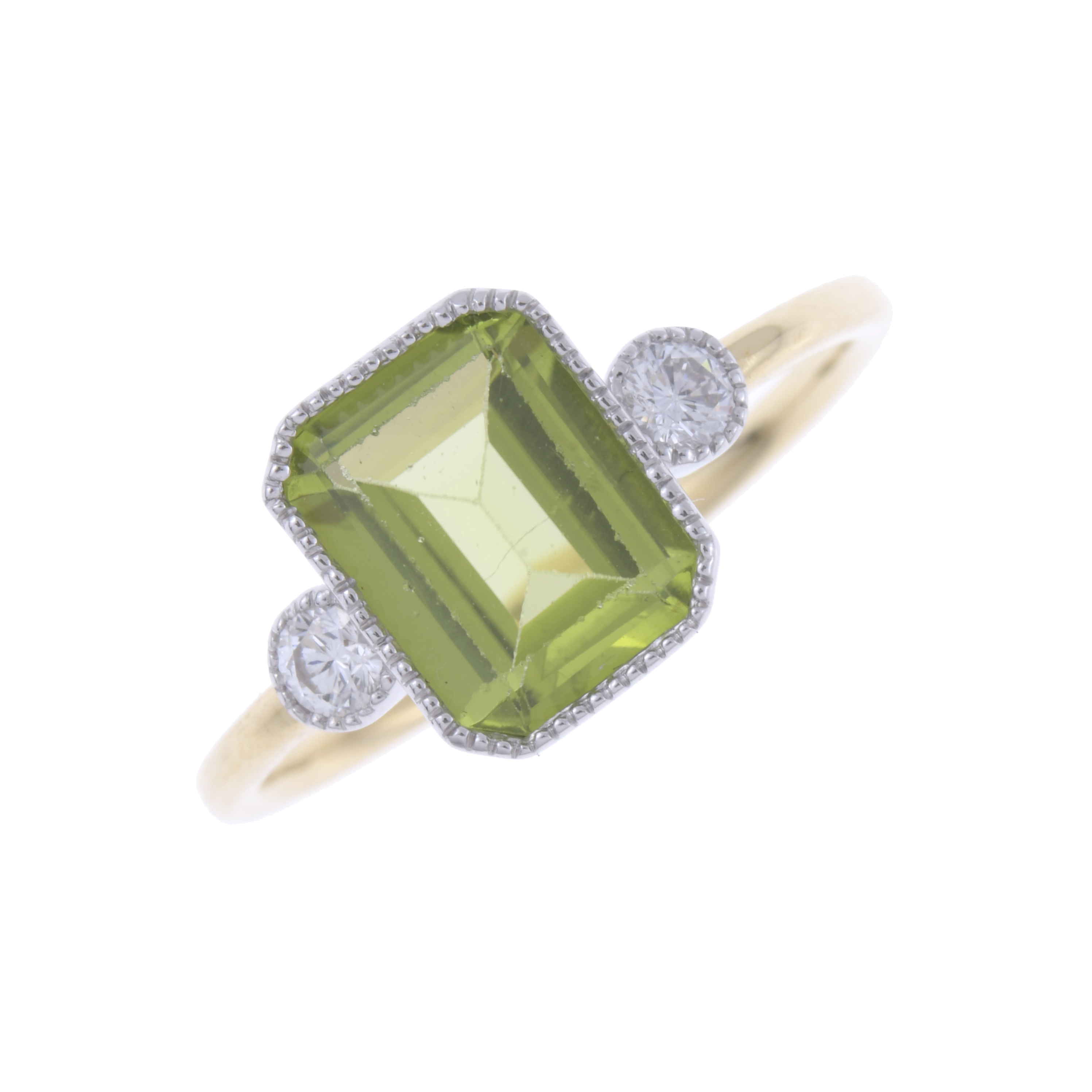 ART DECO STYLE RING WITH PERIDOT AND DIAMONDS.