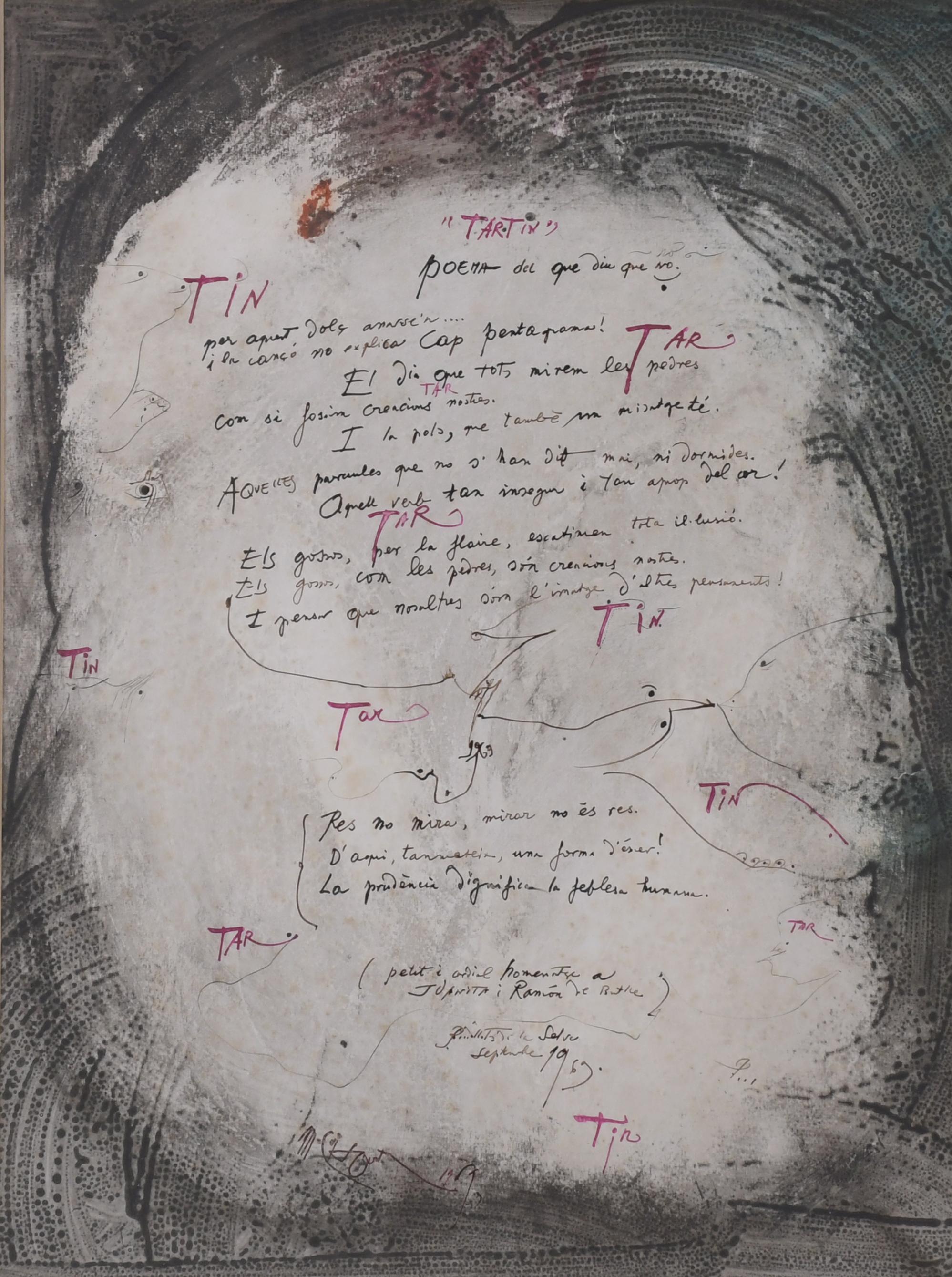 MODEST CUIXART i TÀPIES (1925-2007). Poem and dedication to