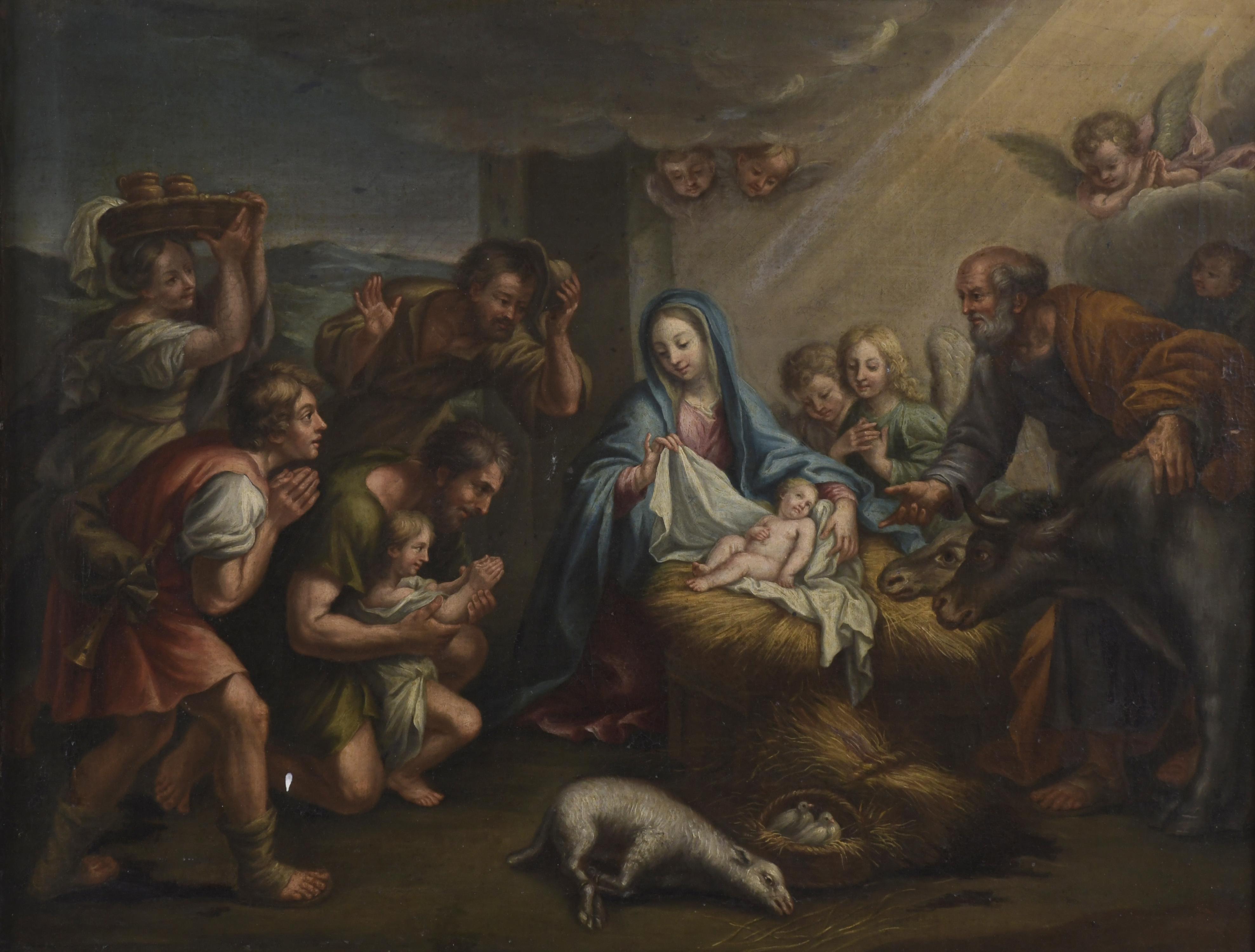 18TH CENTURY, SPANISH SCHOOL. "THE ADORATION OF THE SHEPHER