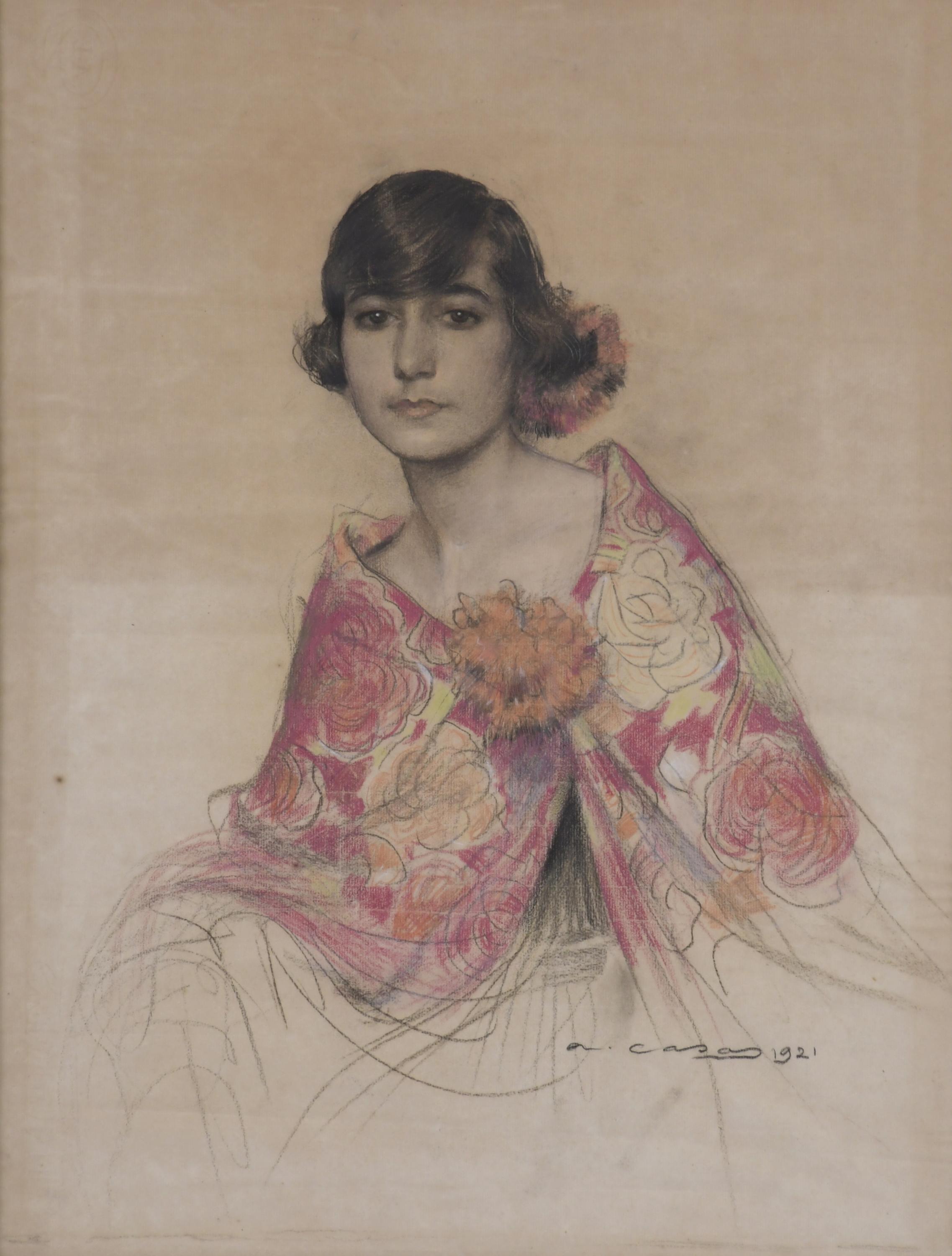 RAMÓN CASAS Y CARBO (1866-1932). "GIRL WITH A SHAWL", 1921.