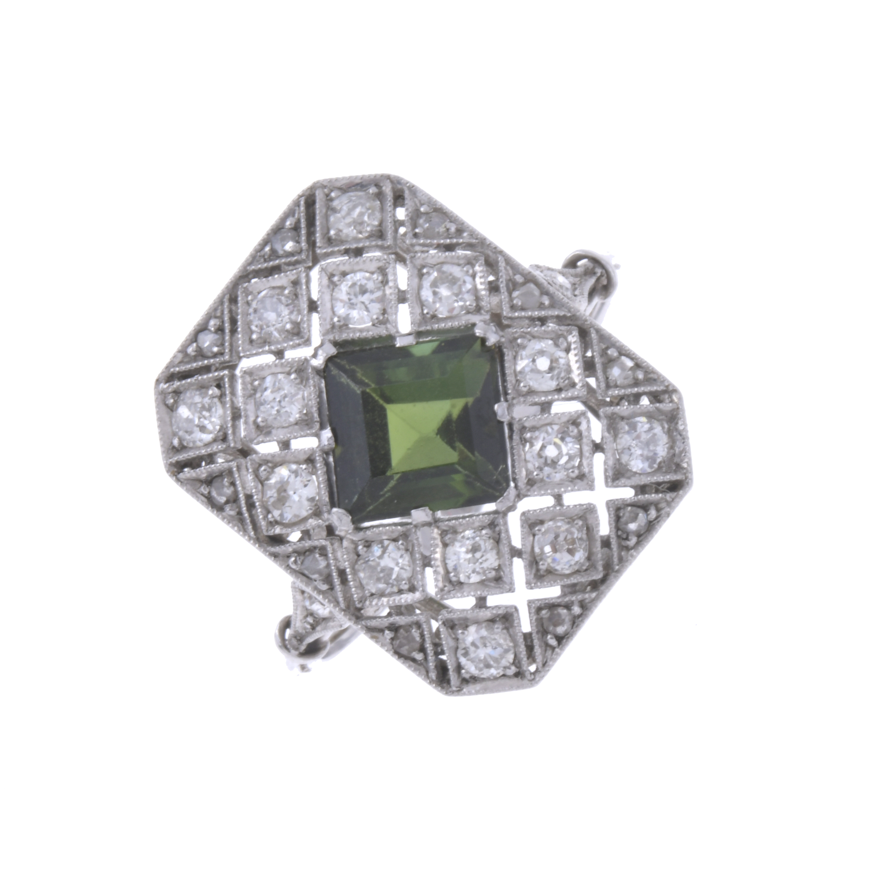 ART DECO RING, WITH DIAMONDS AND GREEN TOURMALINE.