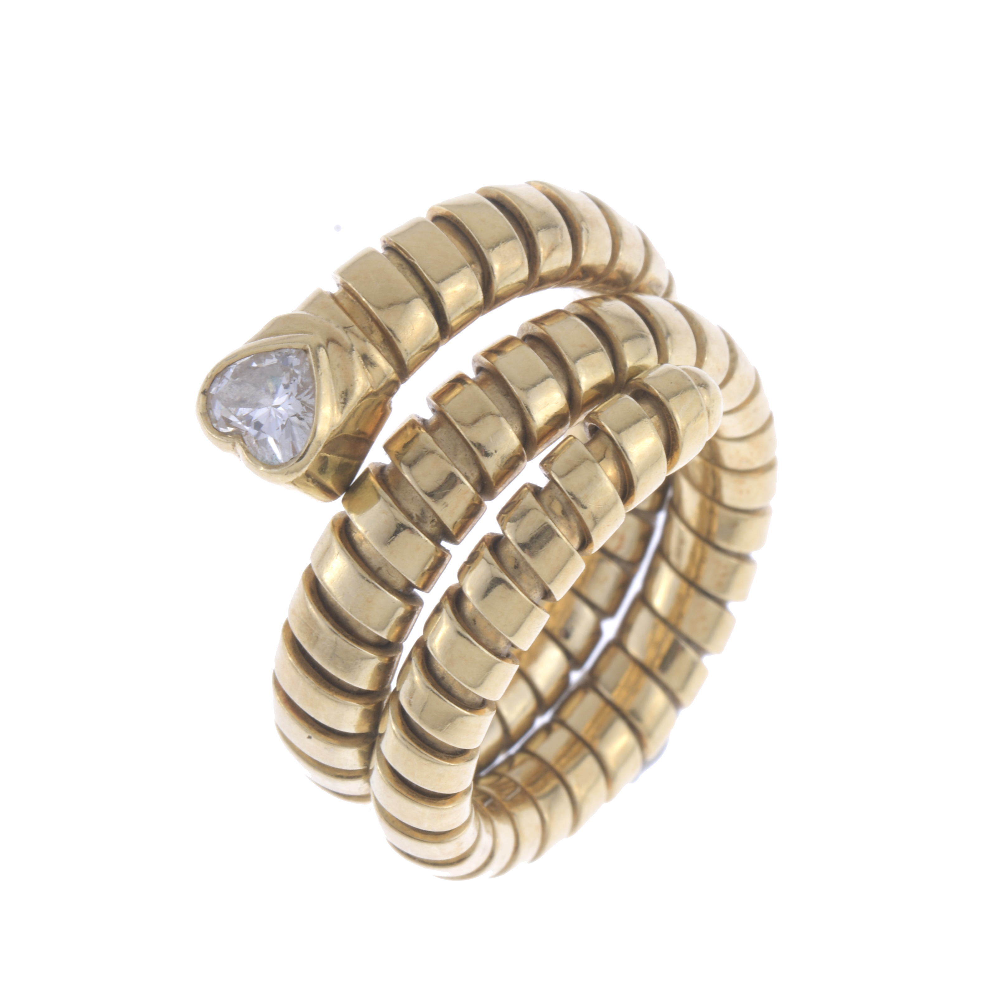 FLEXIBLE SNAKE RING WITH HEART CUT DIAMOND.