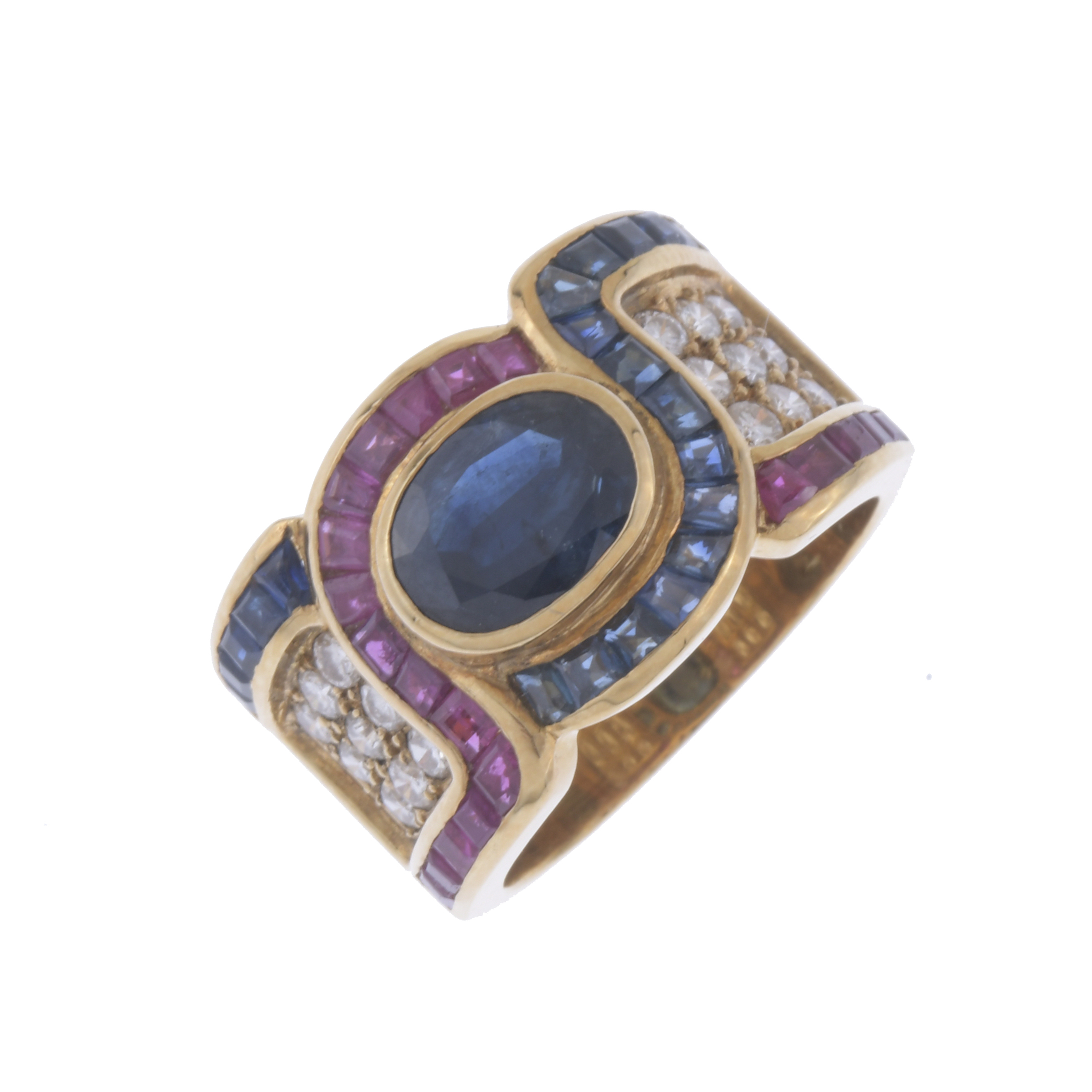 VASARI-LIKE RING WITH GEMSTONES.