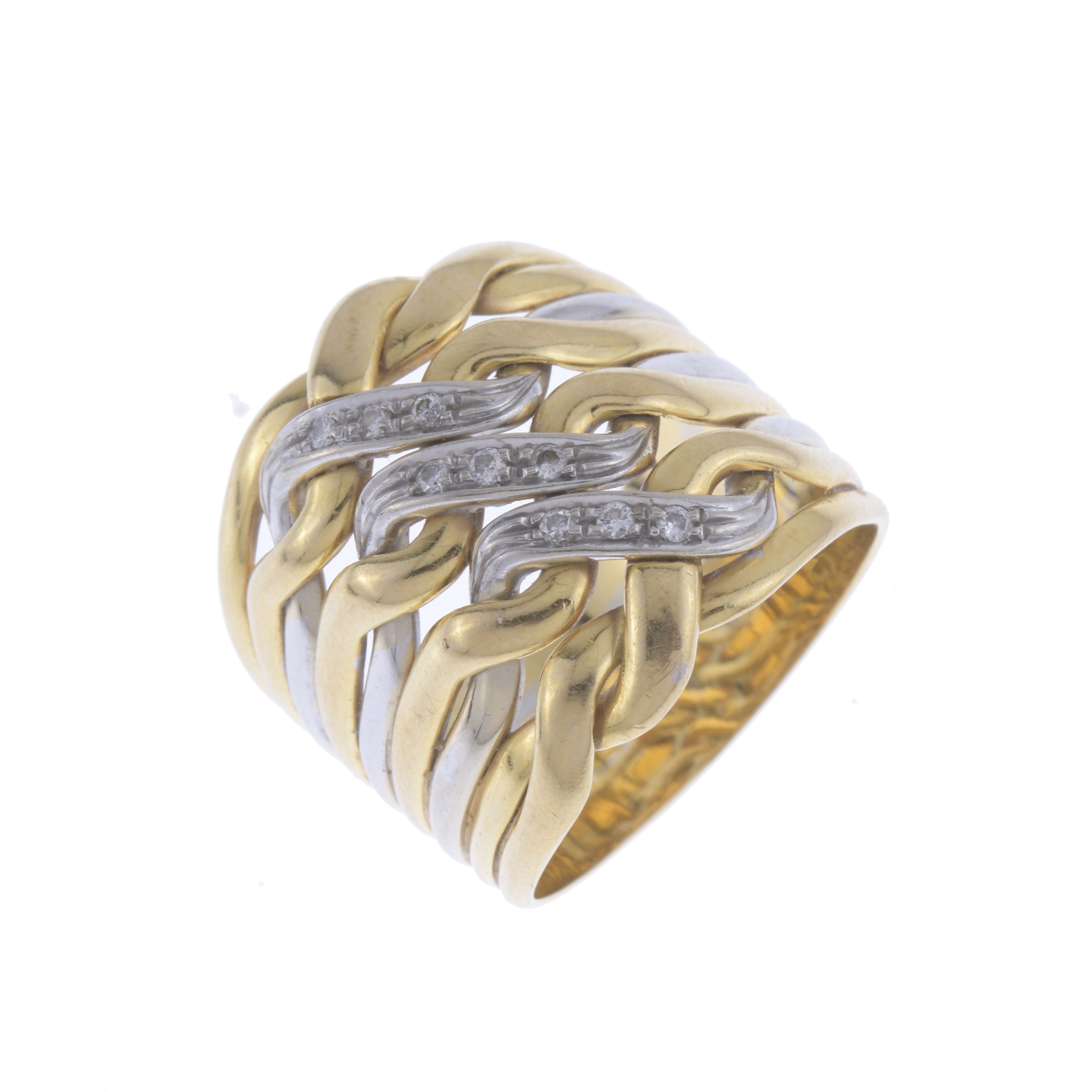 BICOLOUR BRAIDED RING WITH DIAMONDS