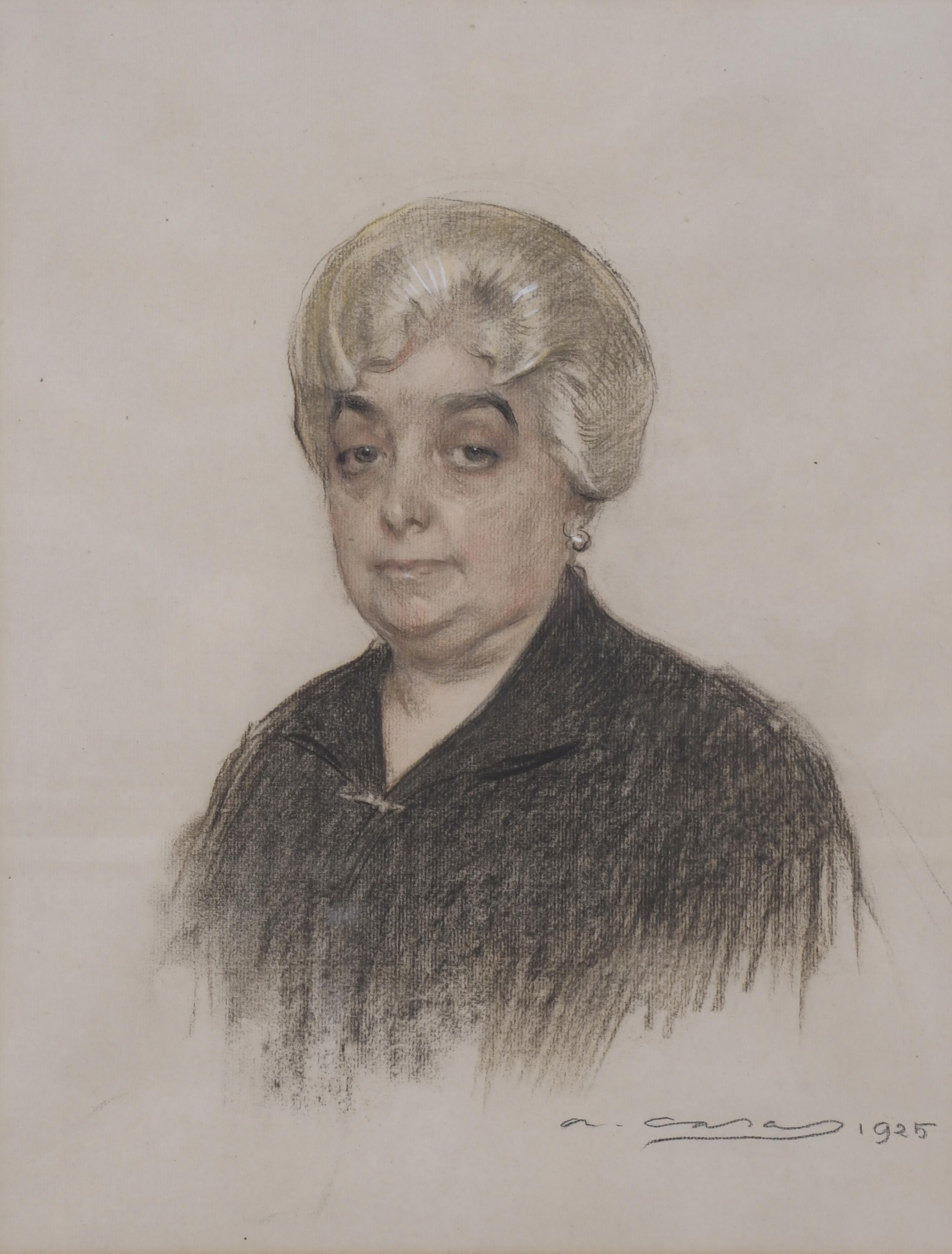 RAMÓN CASAS Y CARBO (1866-1932). "RETRATO SEÑORA", 1925.